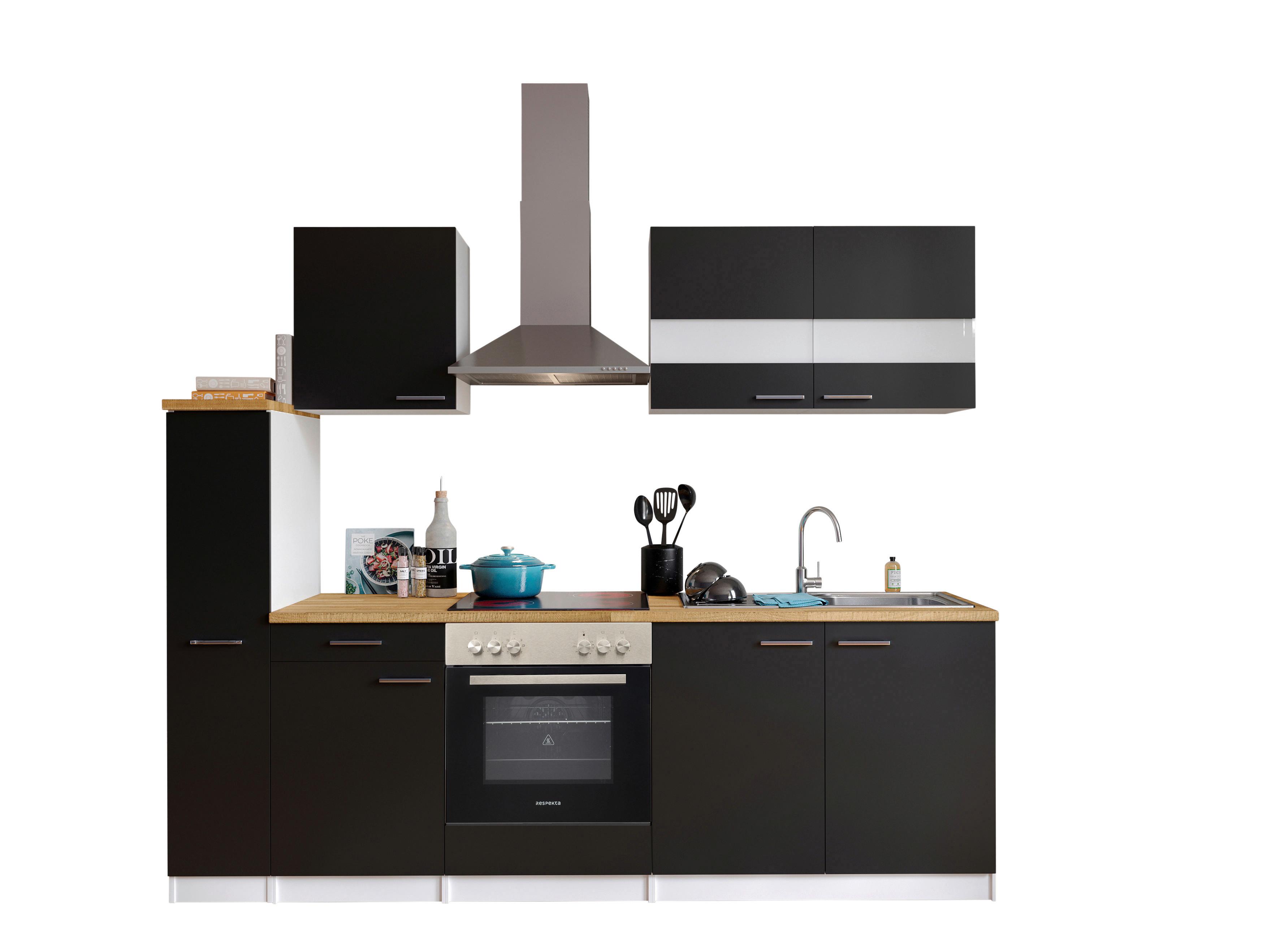 Küchenblock Malia Küchenblock 240 cm - Nussbaumfarben/Schwarz, Basics, Holzwerkstoff (240cm) - Respekta