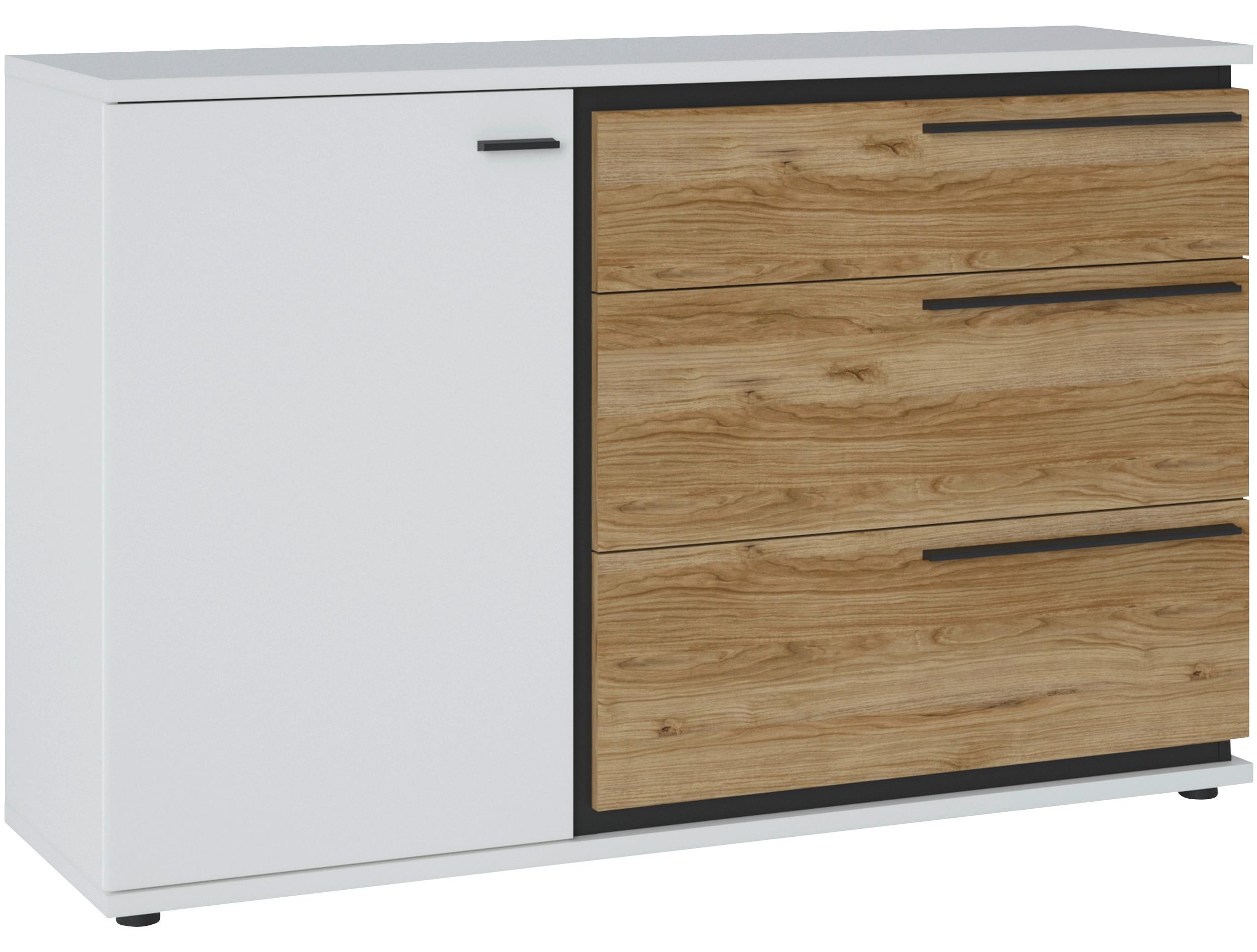 Kommode Salinas B: 132,9 cm Alpinweiß/Eichefarben/Schwarz - Eichefarben/Schwarz, Trend, Holzwerkstoff (132,9/85/40cm)