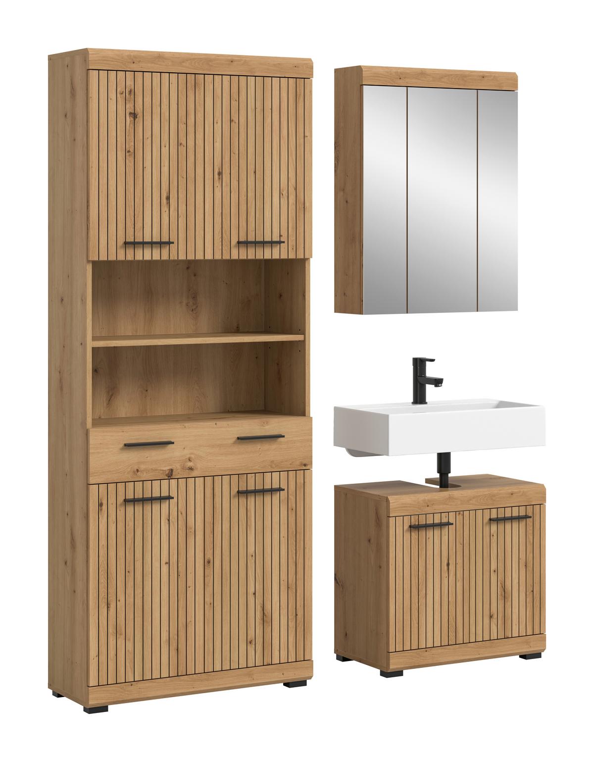 Badezimmer Scout Eiche Artisan Dekor B: 134cm - Schwarz/Eiche Artisan, Trend, Glas/Holzwerkstoff (134cm) - MID.YOU