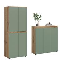 Garderobenschrank Scarpa Eiche Dekor, Graugrün B: 140cm - Eichefarben/Schwarz, Design, Holzwerkstoff (190/175/37cm) - Livetastic