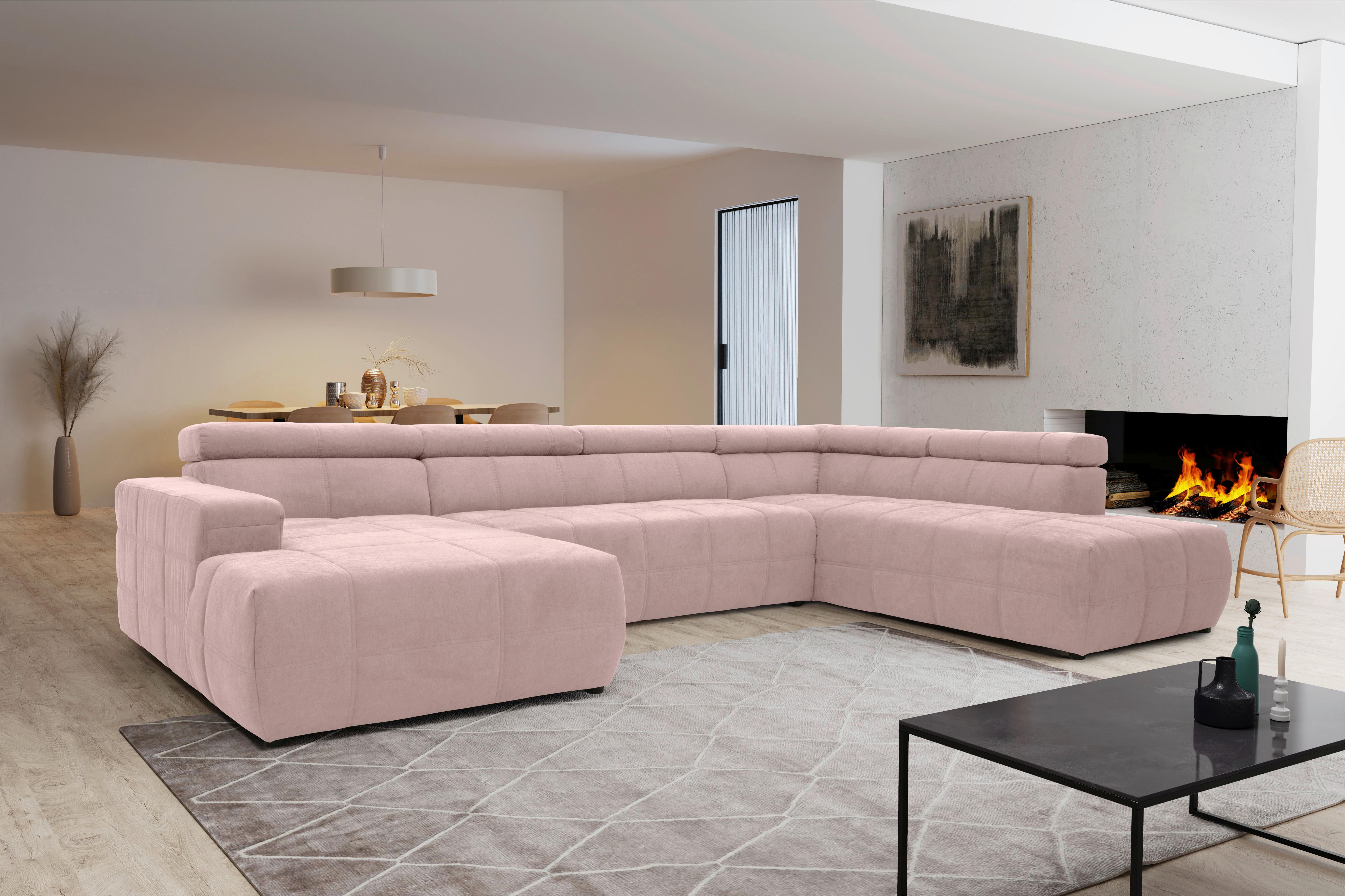 Wohnlandschaft Brandon Kopfteilverstellung Pink - Schwarz/Rosa, Design, Textil (175/359/228cm) - MID.YOU