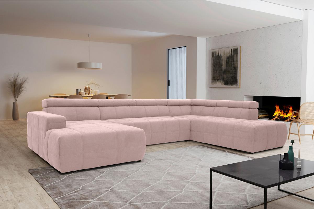 Wohnlandschaft Brandon Kopfteilverstellung Pink - Schwarz/Rosa, Design, Textil (175/359/228cm) - MID.YOU