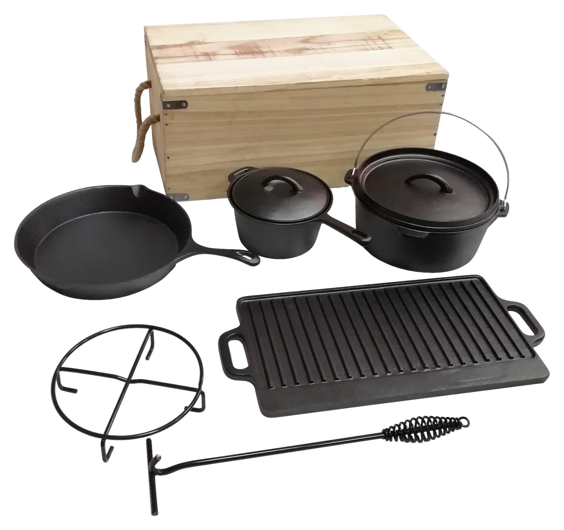 Dutch-oven-set Gusseisen In Holzbox - Schwarz, Basics, Metall (55/34/24cm)