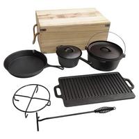 Dutch-Oven-Set Gusseisen in Holzbox - Schwarz, Basics, Metall (55/34/24cm)
