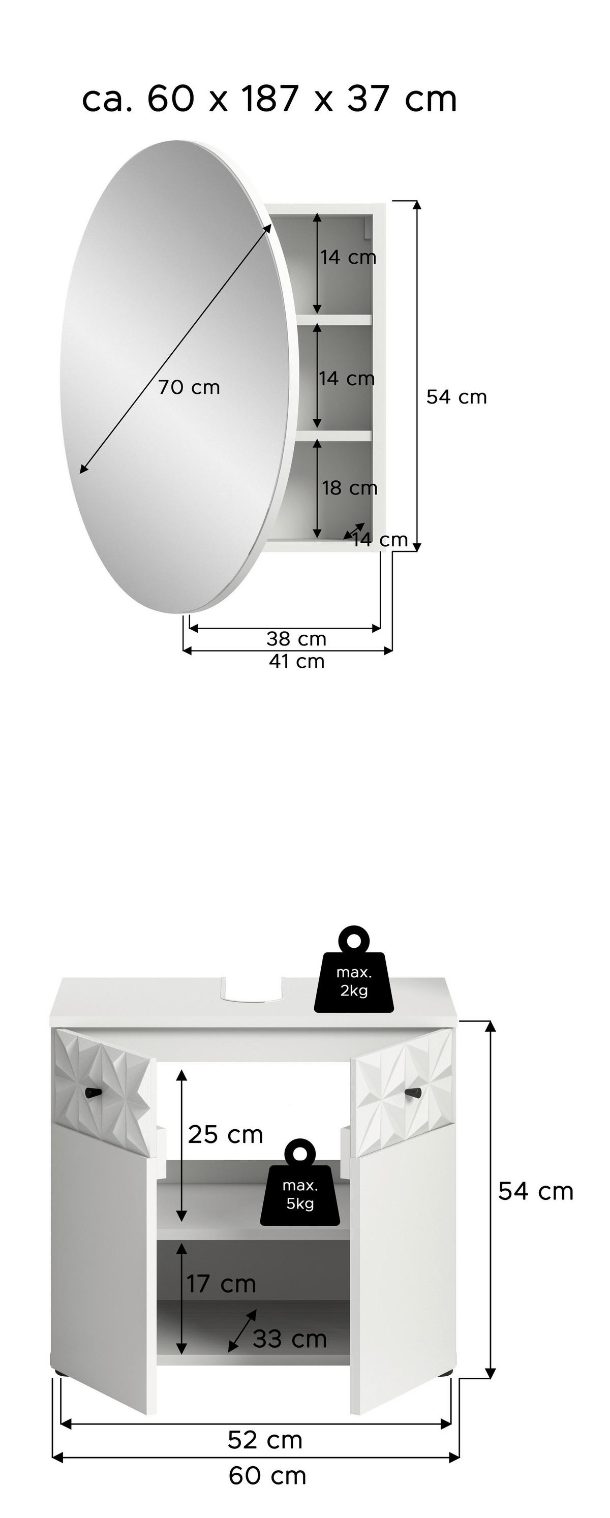 Badezimmer Prisma, Schwarz/Weiß K: 60 cm - Schwarz/Weiß, MODERN, Glas/Holzwerkstoff (60cm) - MID.YOU