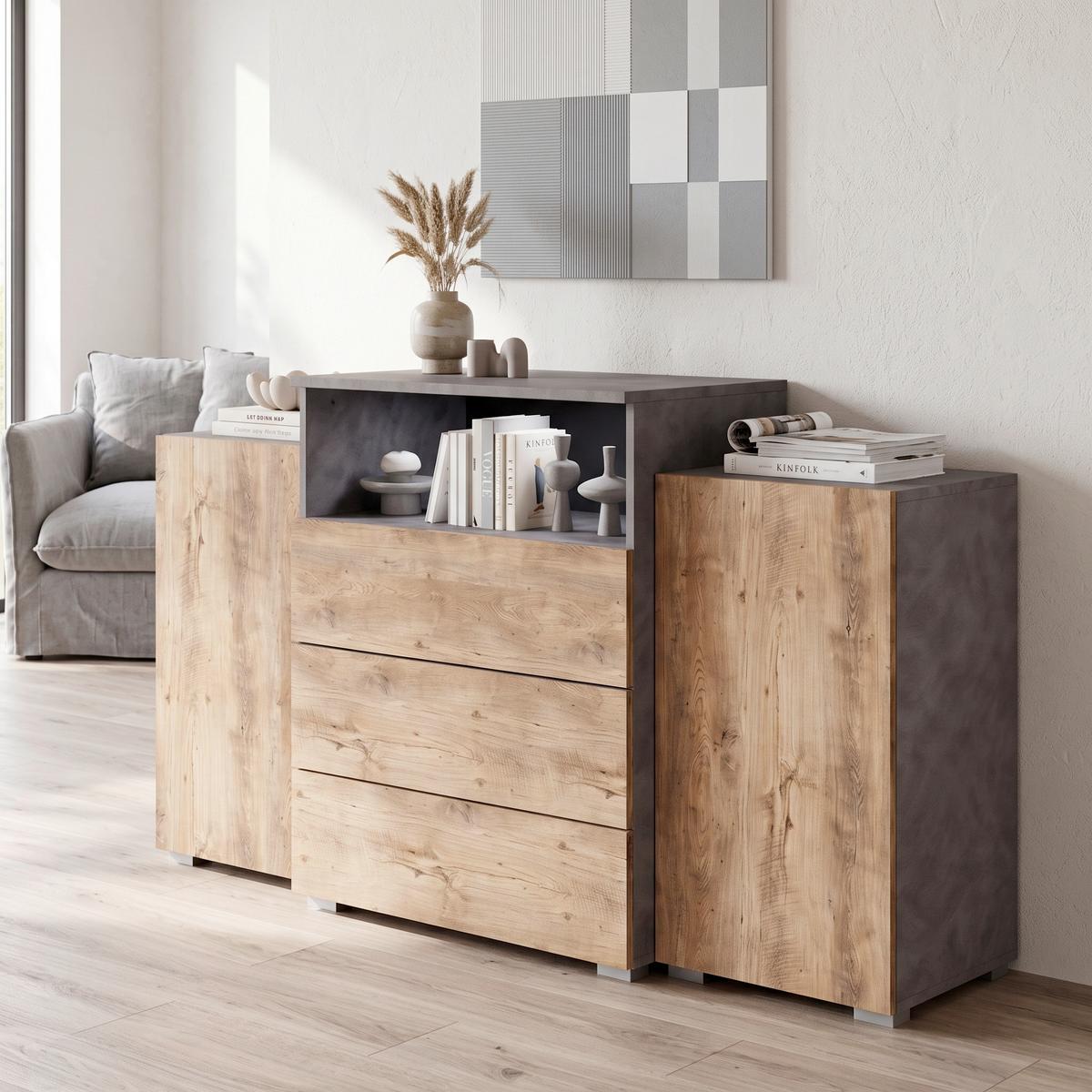 ŠIROKÁ KOMODA URBAN 150 - sivá/antracitová, Lifestyle, kompozitné drevo/plast (150/80,7/39cm) - P & B