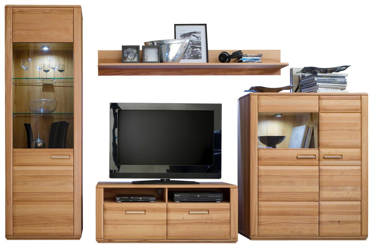 Wohnkombination teilmassiv 4--Teilig. Sena Buchefarben - Buchefarben/Kernbuche, Design, Glas/Holz (319/209/51cm) - Livetastic