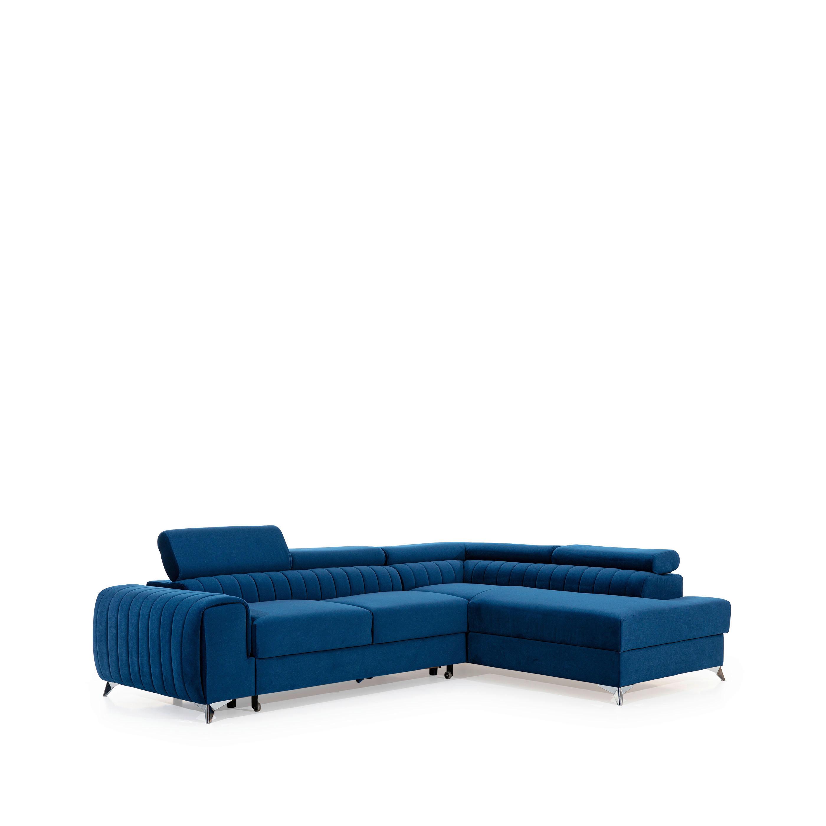 Ecksofa Laurene Blau S: 278x205 cm - Blau/Silberfarben, Design, Textil (278/205cm) - MID.YOU