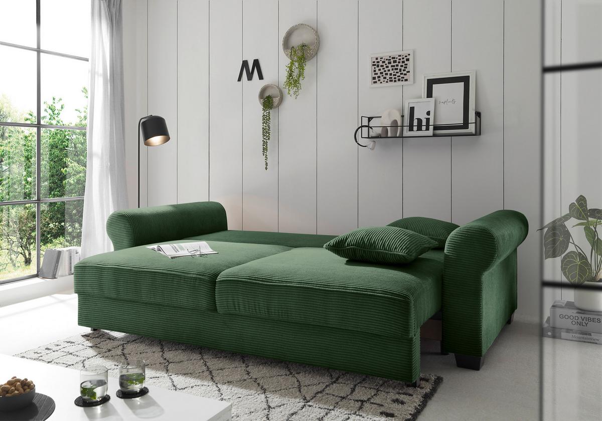 2-Sitzer-Sofa Mit Schlaffunktion Maureen B:247cm - Dunkelgrün/Schwarz, KONVENTIONELL, Textil (247/95/125cm) - Hom`in
