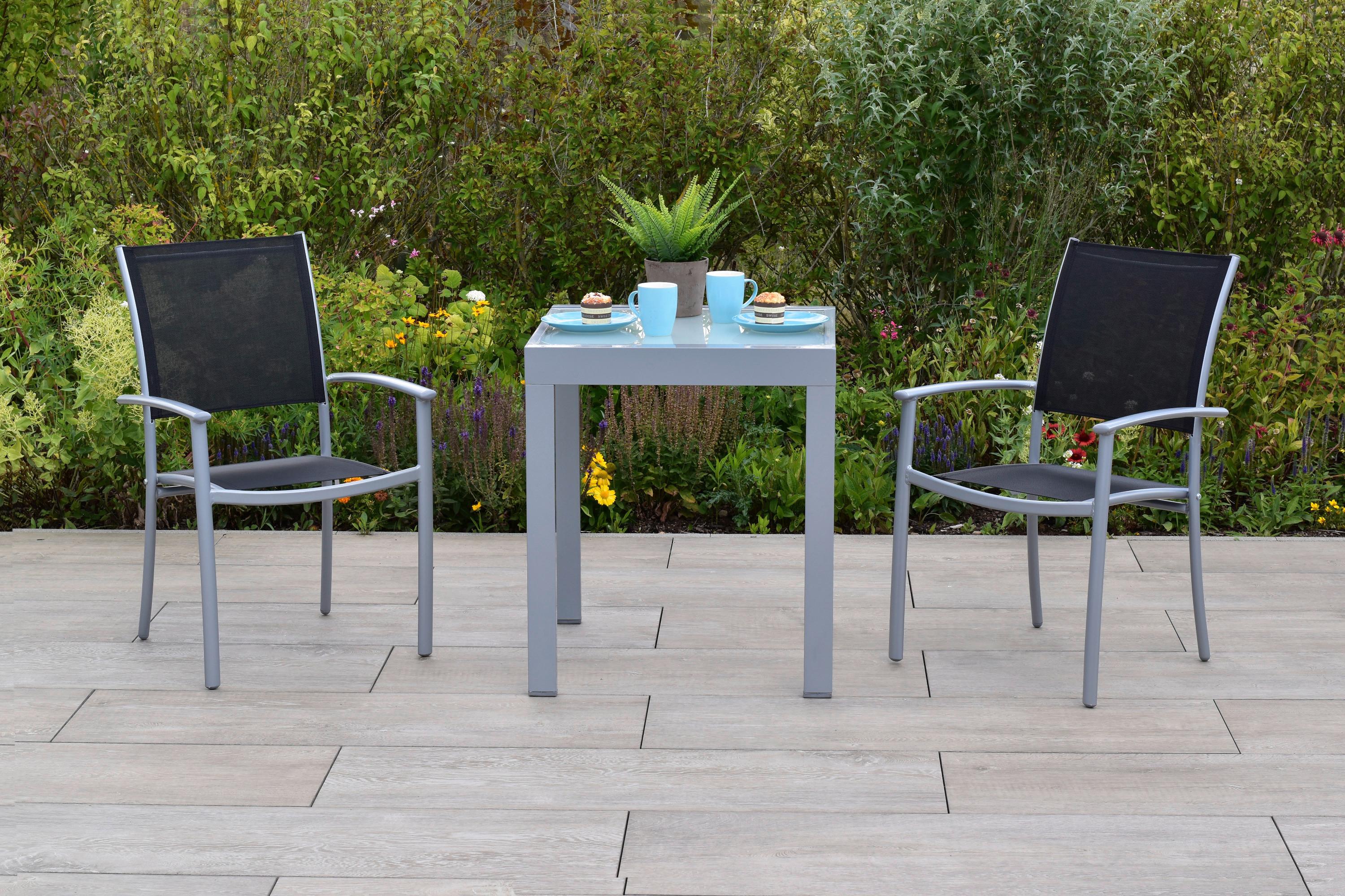 Gartenset Milano - Silberfarben/Schwarz, MODERN, Textil/Metall - Gardenson