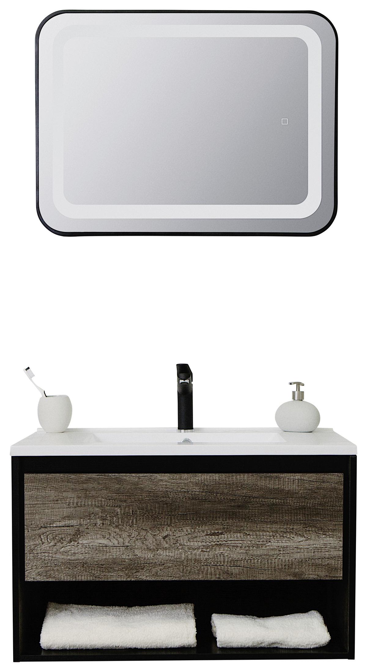 Skřínka s umývadlem Soho š: 80 cm tmavěšedá - bílá/tmavě šedá, Basics, kompozitní dřevo/kámen (80/50/46cm) - Sanotechnik