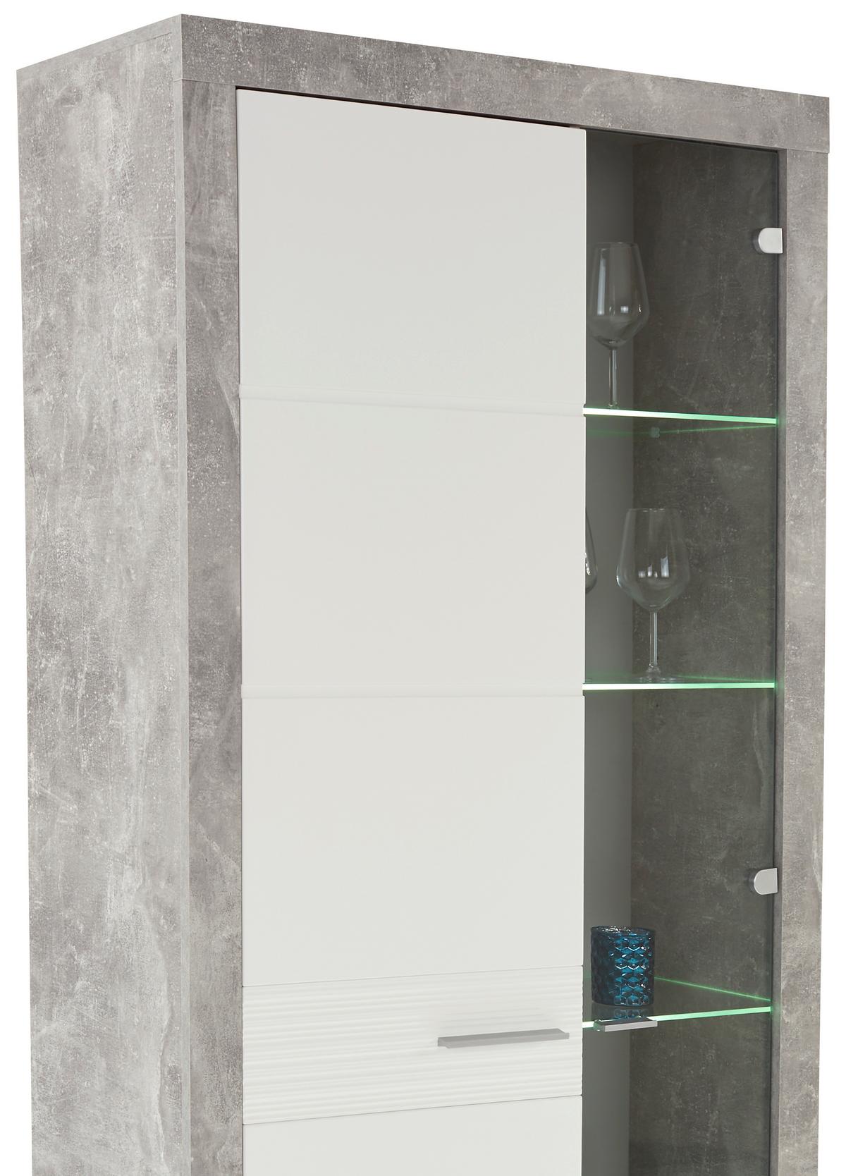 Vitrine Malta B: 96 Cm Inkl. Beleuchtung, Betonoptik/weiß - Schwarz/Weiß, MODERN, Glas/Holzwerkstoff (96/197/35cm)