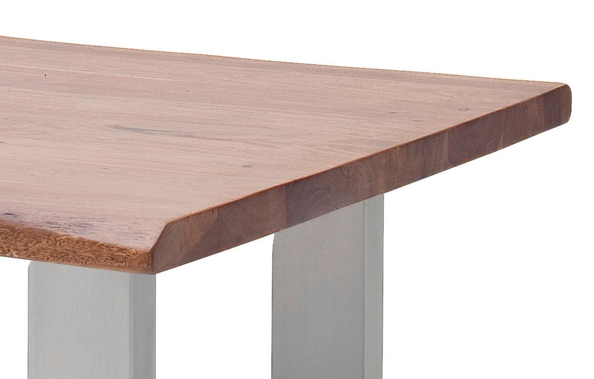 Couchtisch Holz mit Massiver Tischplatte Cartagena, Akazie - Edelstahlfarben/Walnussfarben, MODERN, Holz/Metall (75/45/75cm)