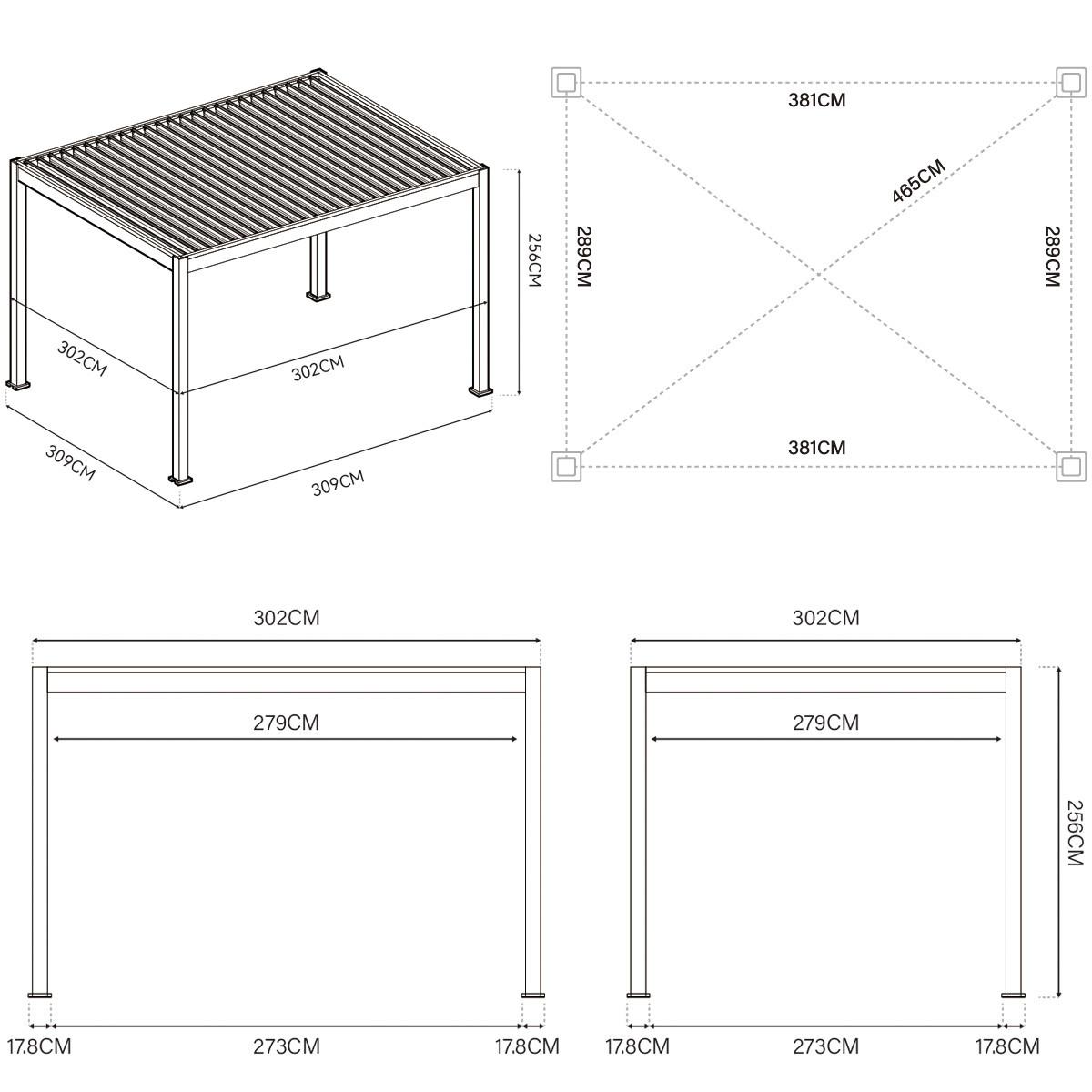 Pergola Deluxe 400x255x300cm Wetterfest, Elektrisch - Anthrazit, Basics, Metall (400/255/300cm) - Gardenson