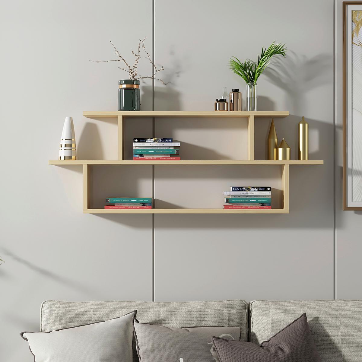 Wandregal Seneca - Eichefarben, Design, Holzwerkstoff (120/44,6/14,6cm) - MID.YOU