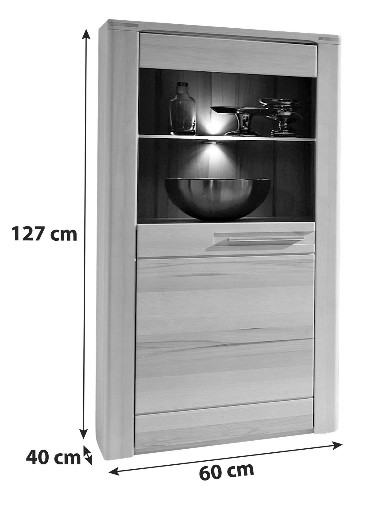 Vitrine Nature Plus B: 60 cm teilmassiv mit Led Buchefarben - Buchefarben/Kernbuche, Basics, Holz/Holzwerkstoff (60/127/40cm) - Livetastic