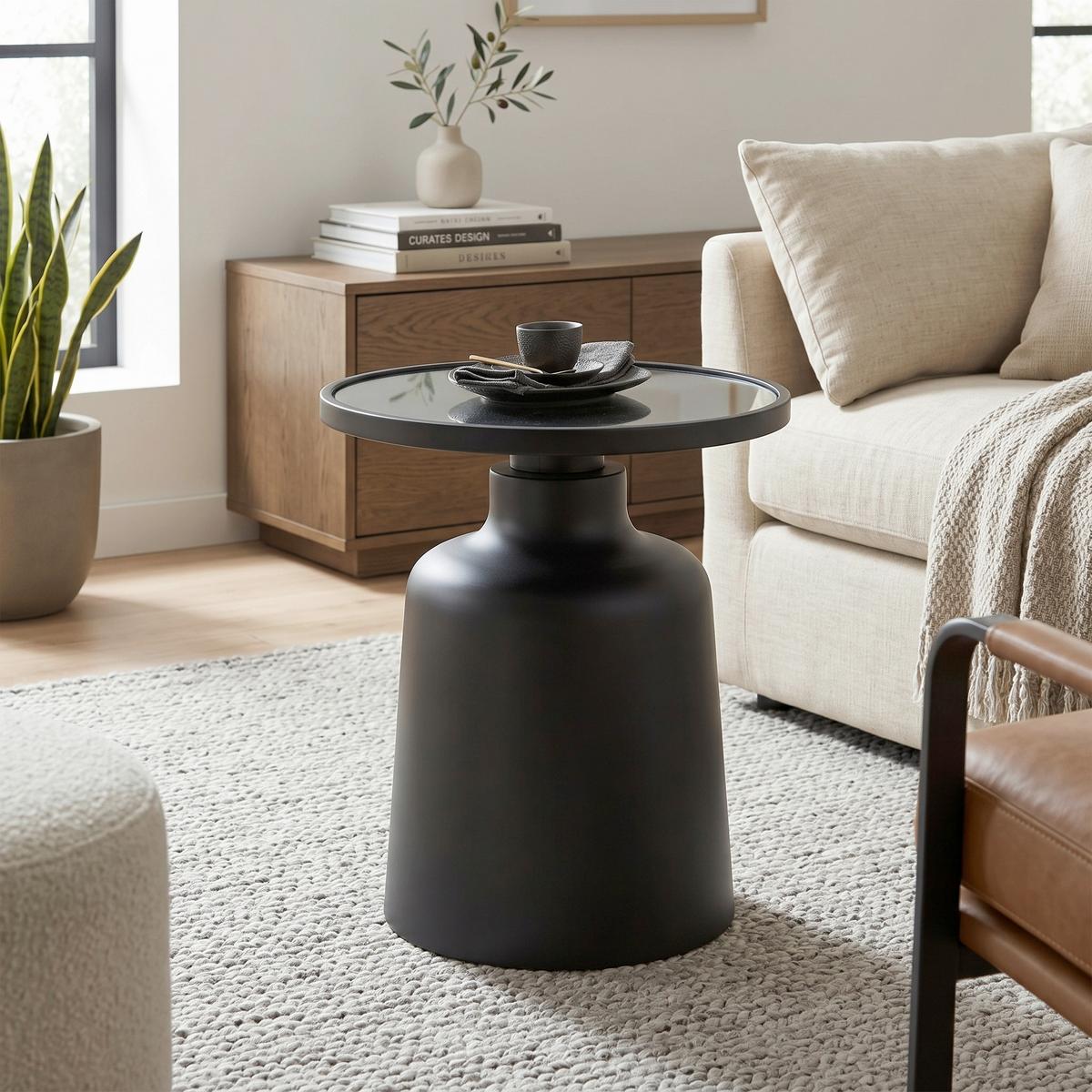 PRÍRUČNÝ STOLÍK JARO -TREND- - čierna, Modern, kov/sklo (47/47/48cm) - Premium Living