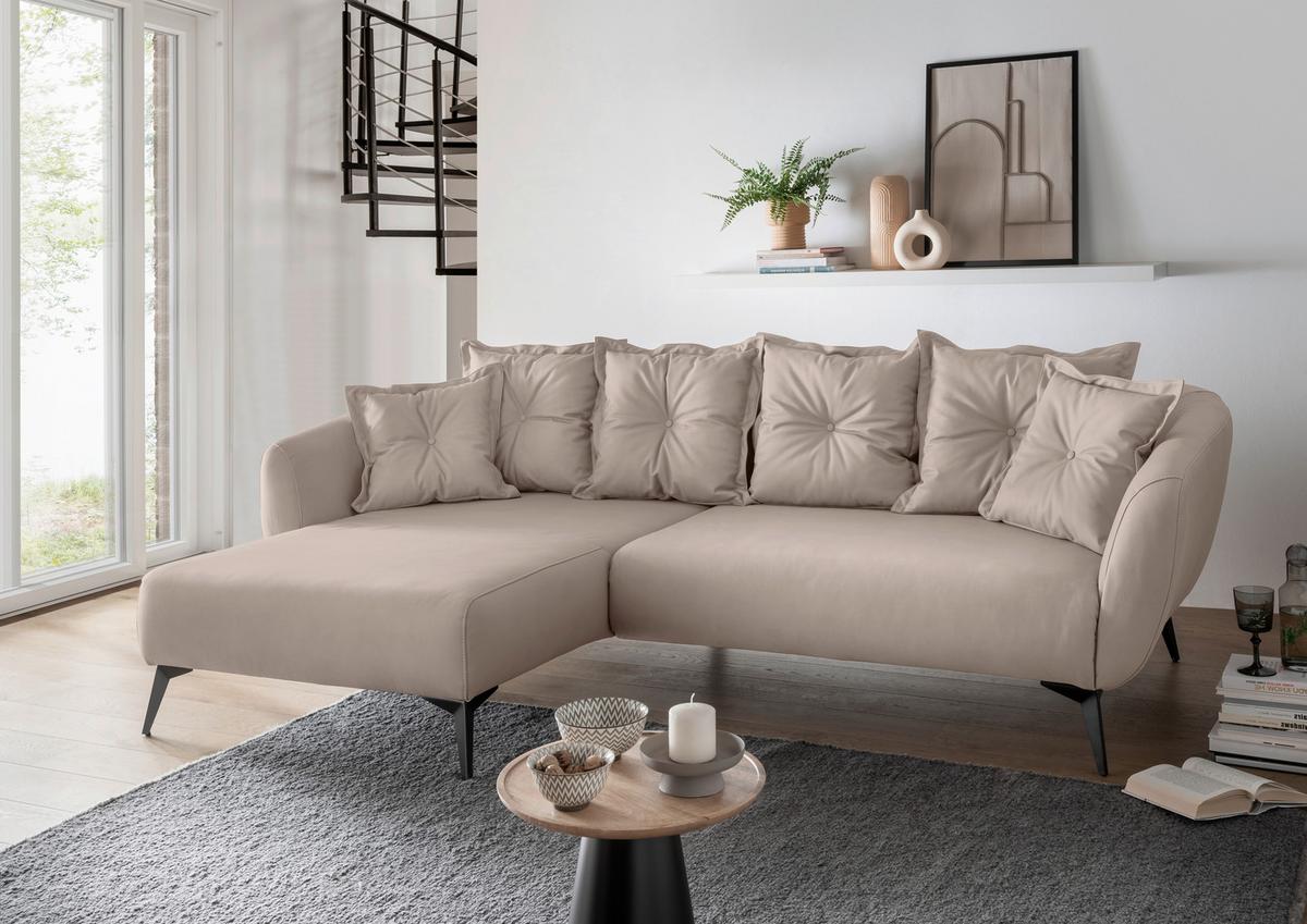 Ecksofa Baggio Beige S: 162x277 cm - Beige/Schwarz, MODERN, Textil (162/277cm) - Livetastic