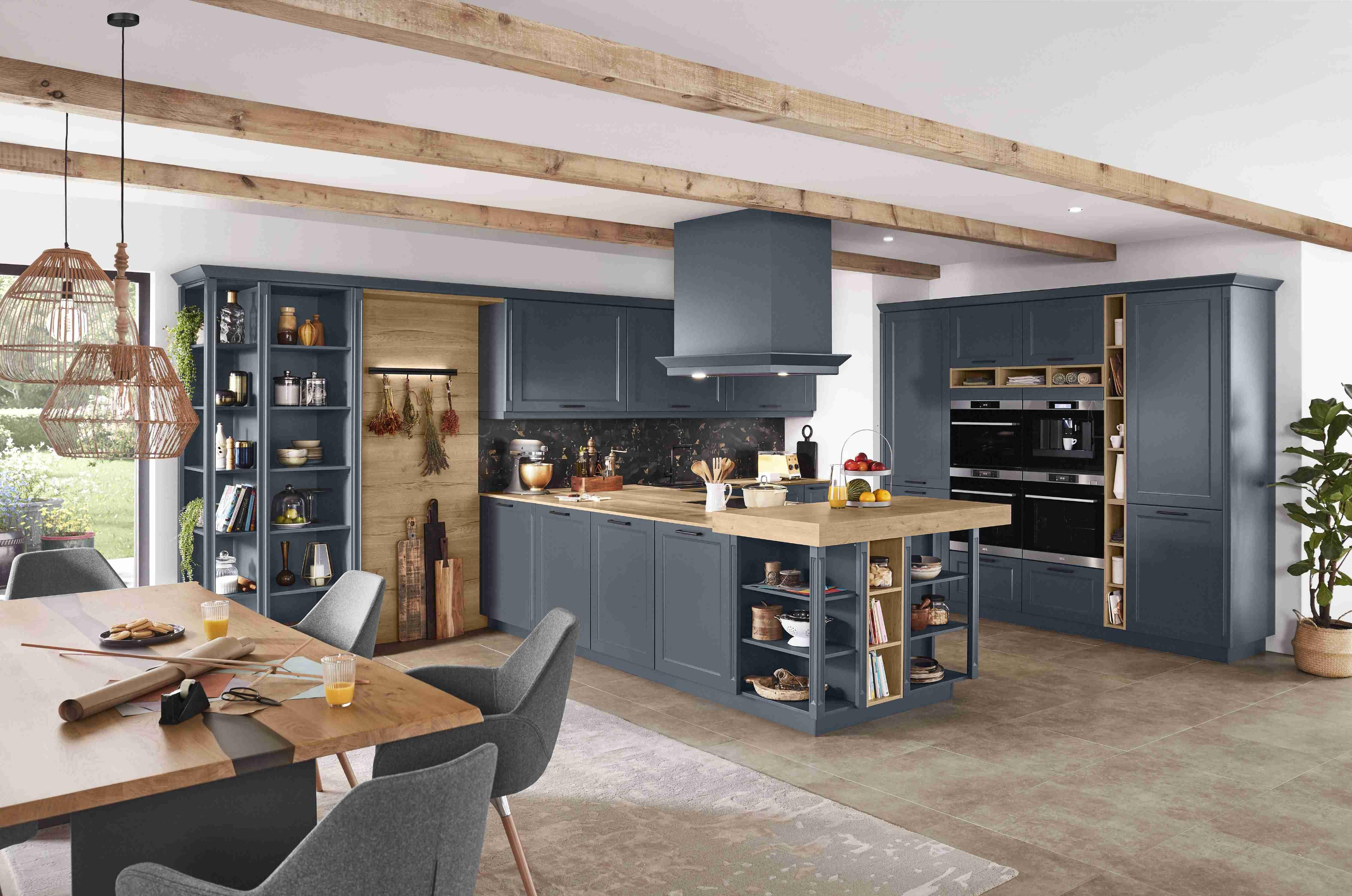 Einbauküche Columbia Frei Planbar Landhausstil - Blau/Eichefarben, MODERN, Holzwerkstoff - Vertico