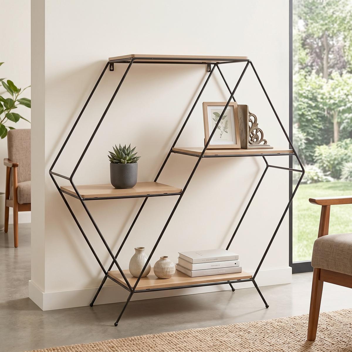Regal Mailand B: 75 cm Naturfarben/Schwarz - Schwarz/Naturfarben, MODERN, Holzwerkstoff/Metall (75/85/30cm)
