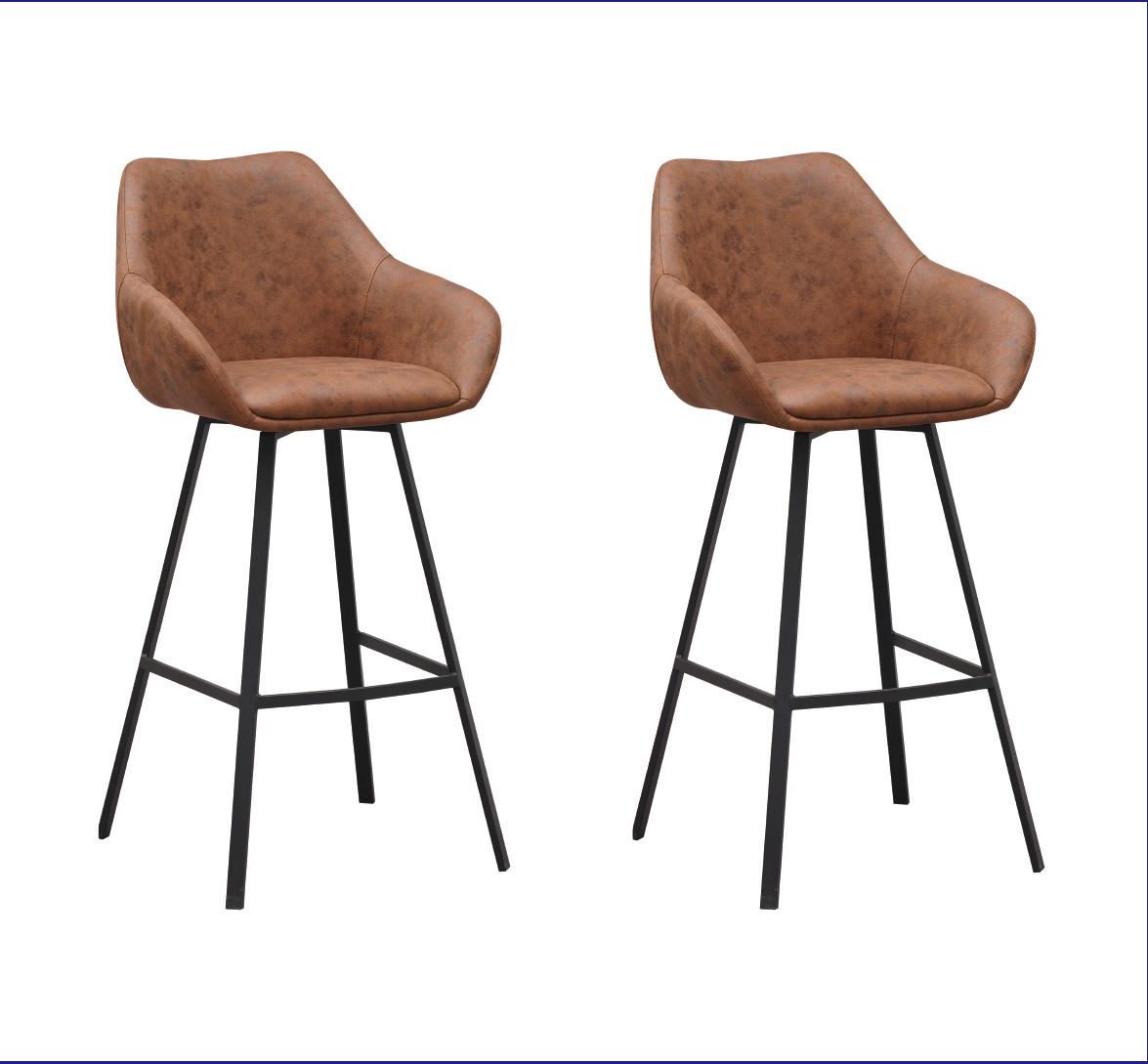 Barhocker-Set Casper Cognac B: 55 cm - Cognac/Schwarz, MODERN, Textil/Metall (55/109/57cm) - MID.YOU