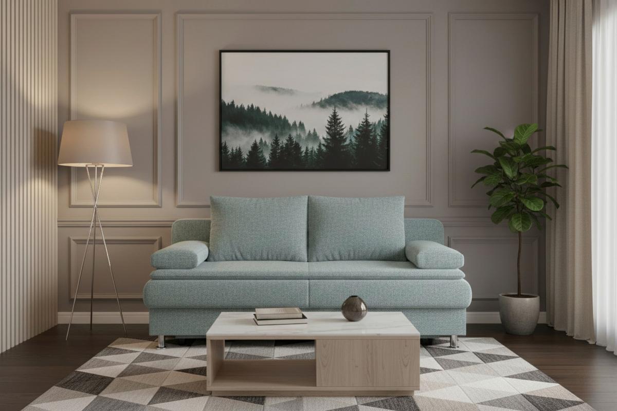 Rozkládací pohovka KEN, modrošedá,, lůžko a úl.prostor - černá/barvy chromu, Design, kompozitní dřevo/textil (200/92/90cm)