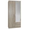 Drehtürenschrank Mit Spiegel 90cm Osaka, Sägerau Dekor - Eichefarben, KONVENTIONELL, Glas/Holzwerkstoff (90/199,5/58cm) - MID.YOU