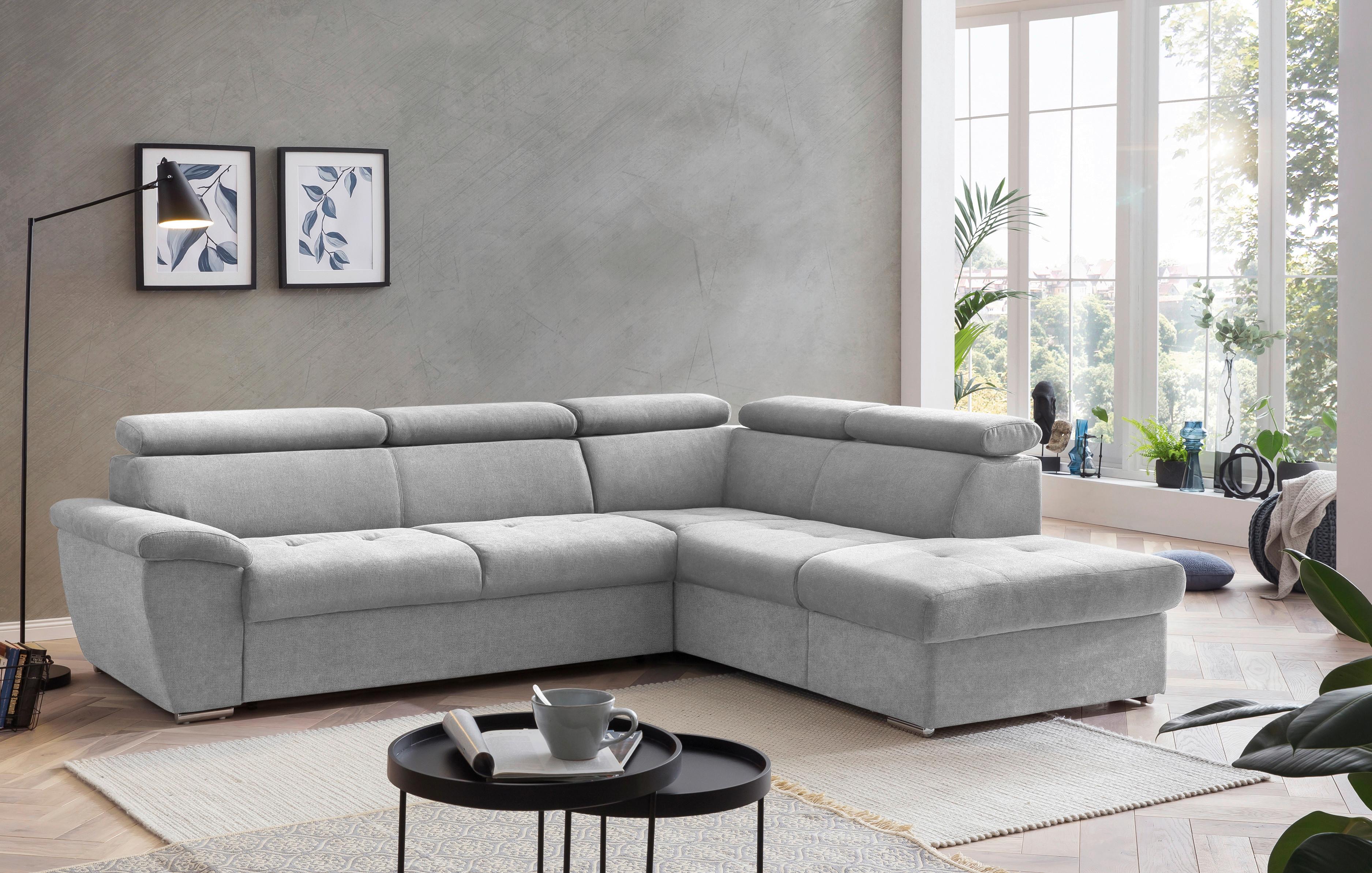 Ecksofa mit Schlaffunktion und Bettkasten Antero Grau - Chromfarben/Grau, Design, Textil (262/216cm) - Livetastic