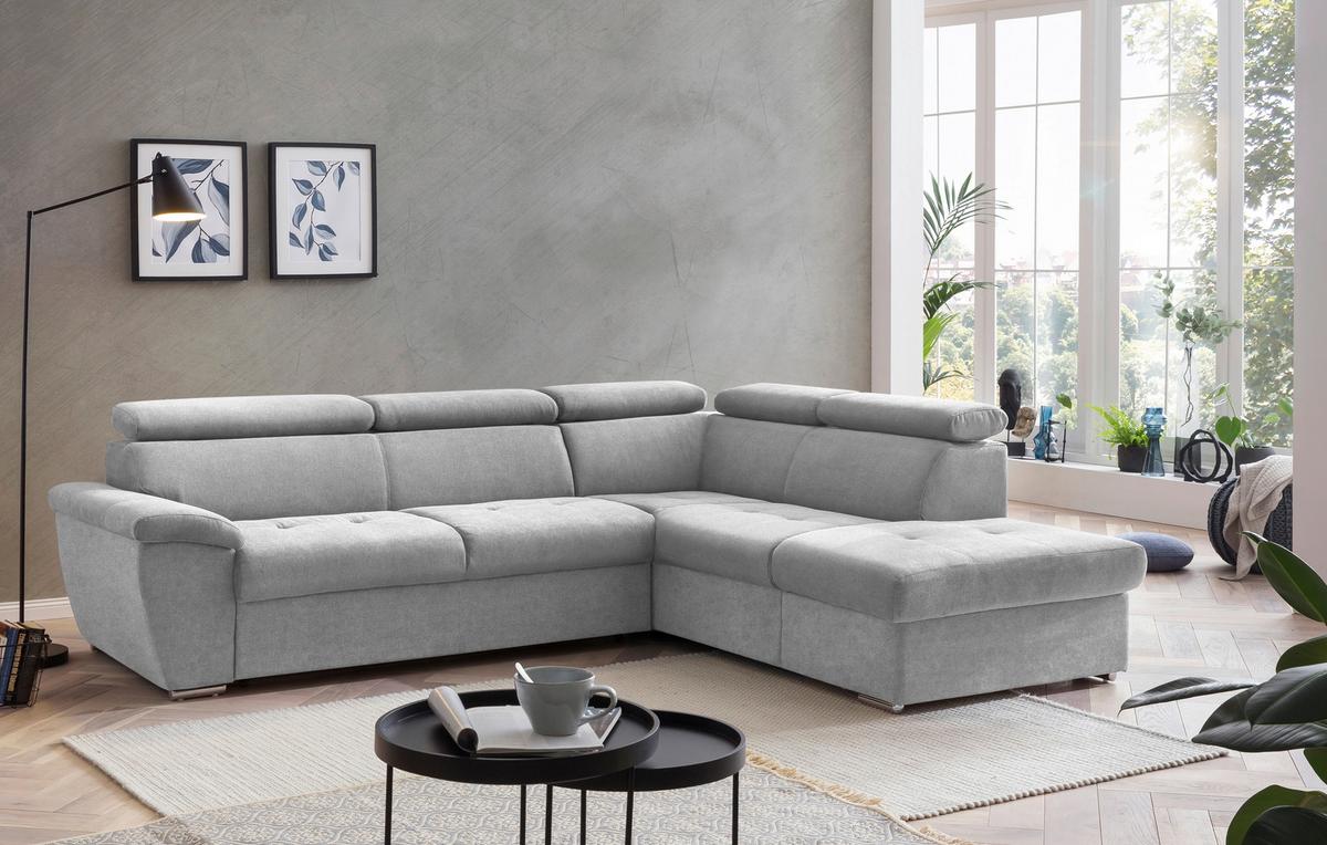 Ecksofa mit Schlaffunktion und Bettkasten Antero Grau - Chromfarben/Grau, Design, Textil (262/216cm) - Livetastic