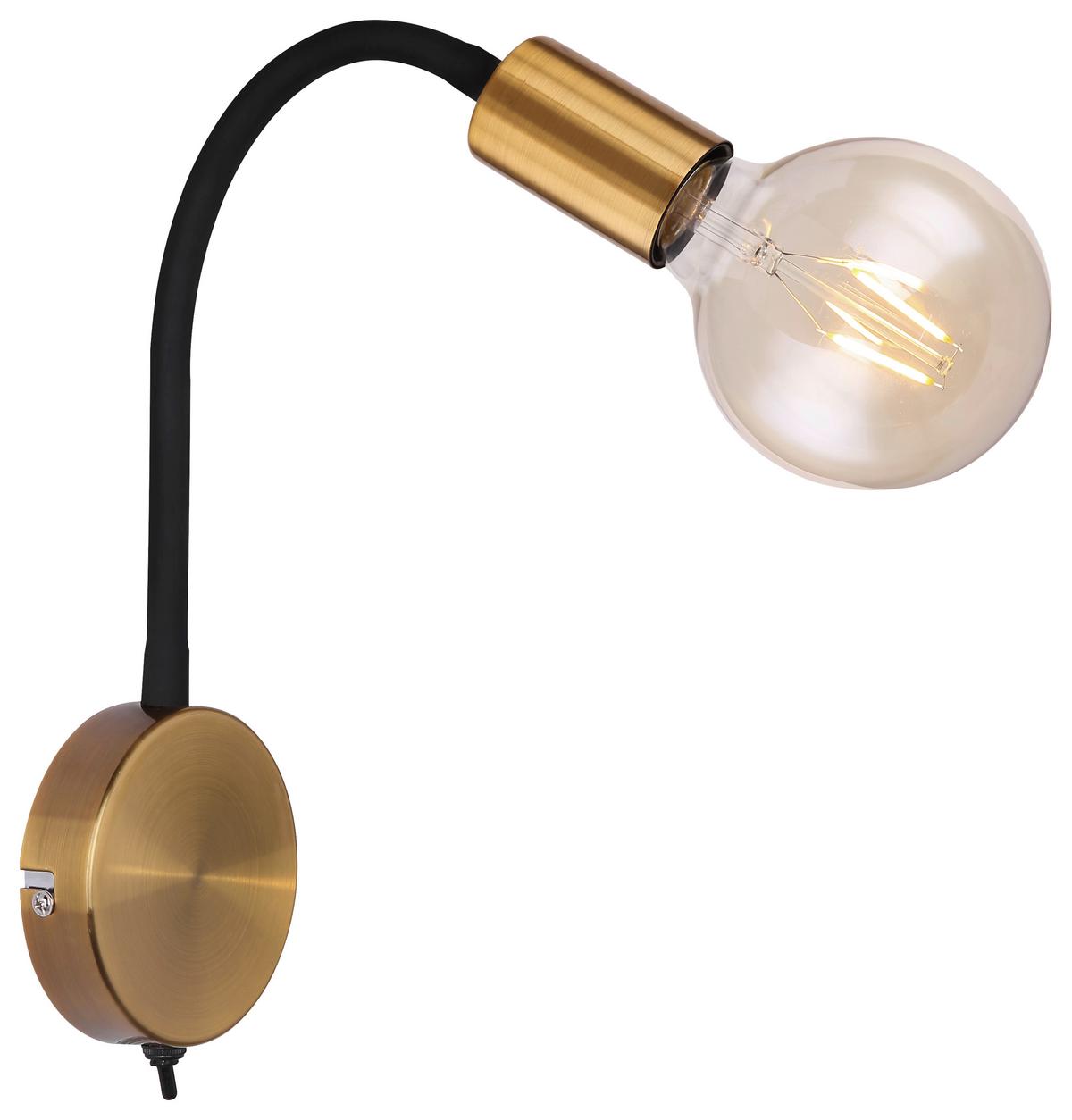 Wandleuchte Eddy 1-Flammig Mit Flexarm - Goldfarben/Schwarz, Basics, Metall (30/43cm) - Globo