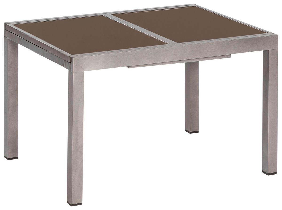 Gartentisch ausziehbar Metall/Glas L 120-180 cm - Graphitfarben/Braun, MODERN, Glas/Metall (120-180/90/75cm) - Gardenson
