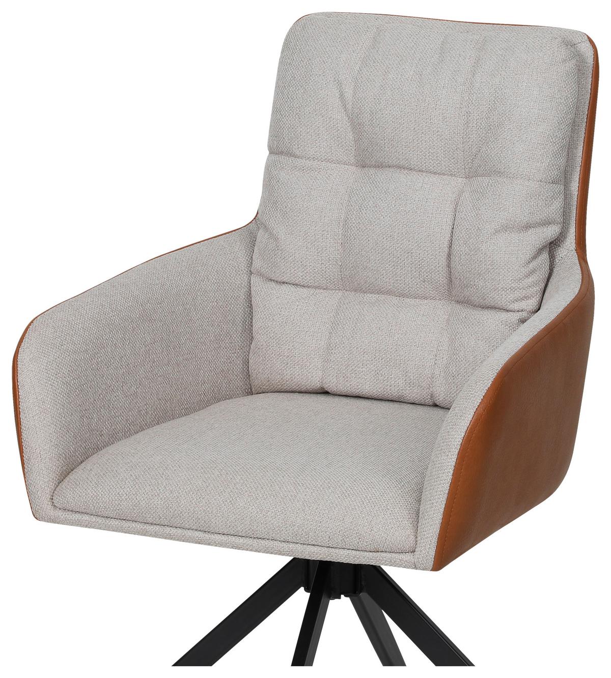 Armlehnstuhl Elvi Leinenopitk Beige B: 58 cm - Beige/Schwarz, KONVENTIONELL, Textil/Metall (58/87/63cm)