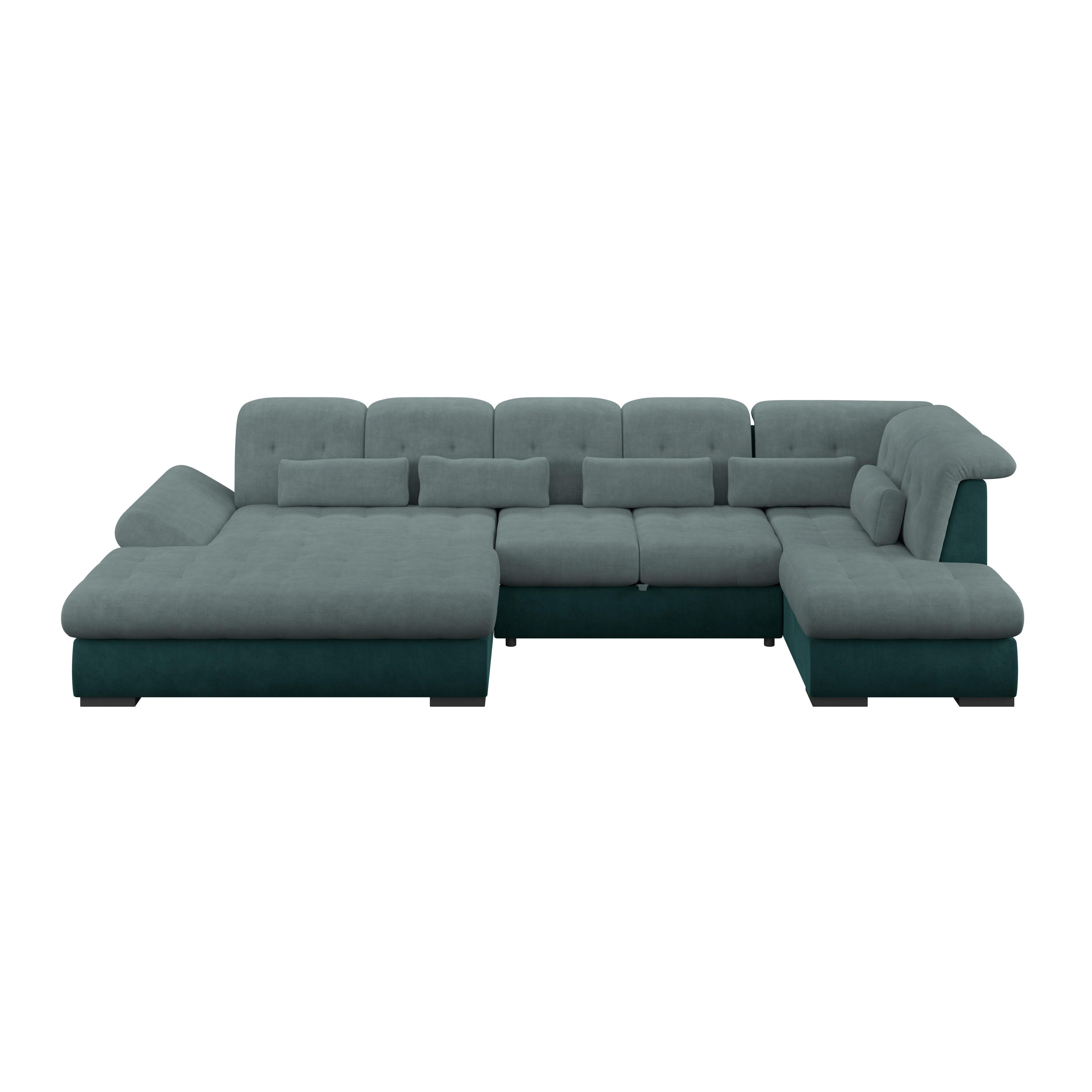 Wohnlandschaft Madera Grün, S: 358x212 cm - Türkis/Schwarz, KONVENTIONELL, Kunststoff/Textil (190/358/212cm)