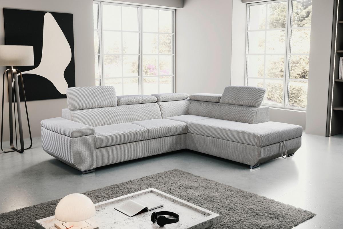 Ecksofa Lars I Cord Creme, Lf: 123x193cm - Chromfarben/Creme, Design, Textil (264/215cm) - Livetastic