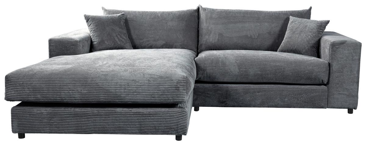 Ecksofa Funny S Links Dunkelgrau, Schenkel:180x265cm - Dunkelgrau/Schwarz, Basics, Textil (180/265cm) - Livetastic