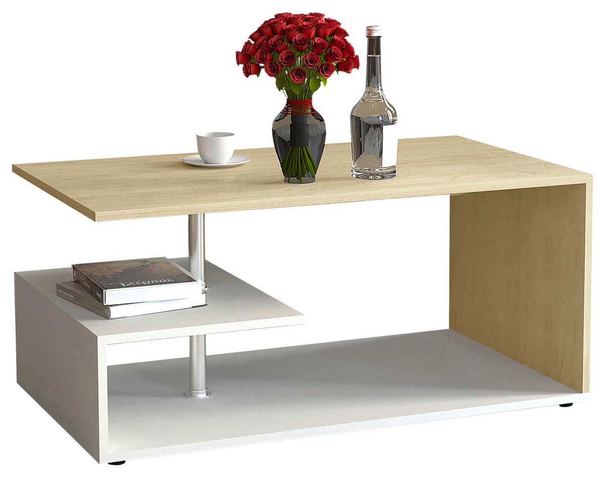 Couchtisch Maliso Weiß Honigeiche Dekor - Honigeiche/Schwarz, Design, Holzwerkstoff/Kunststoff (91/53/42cm) - MID.YOU