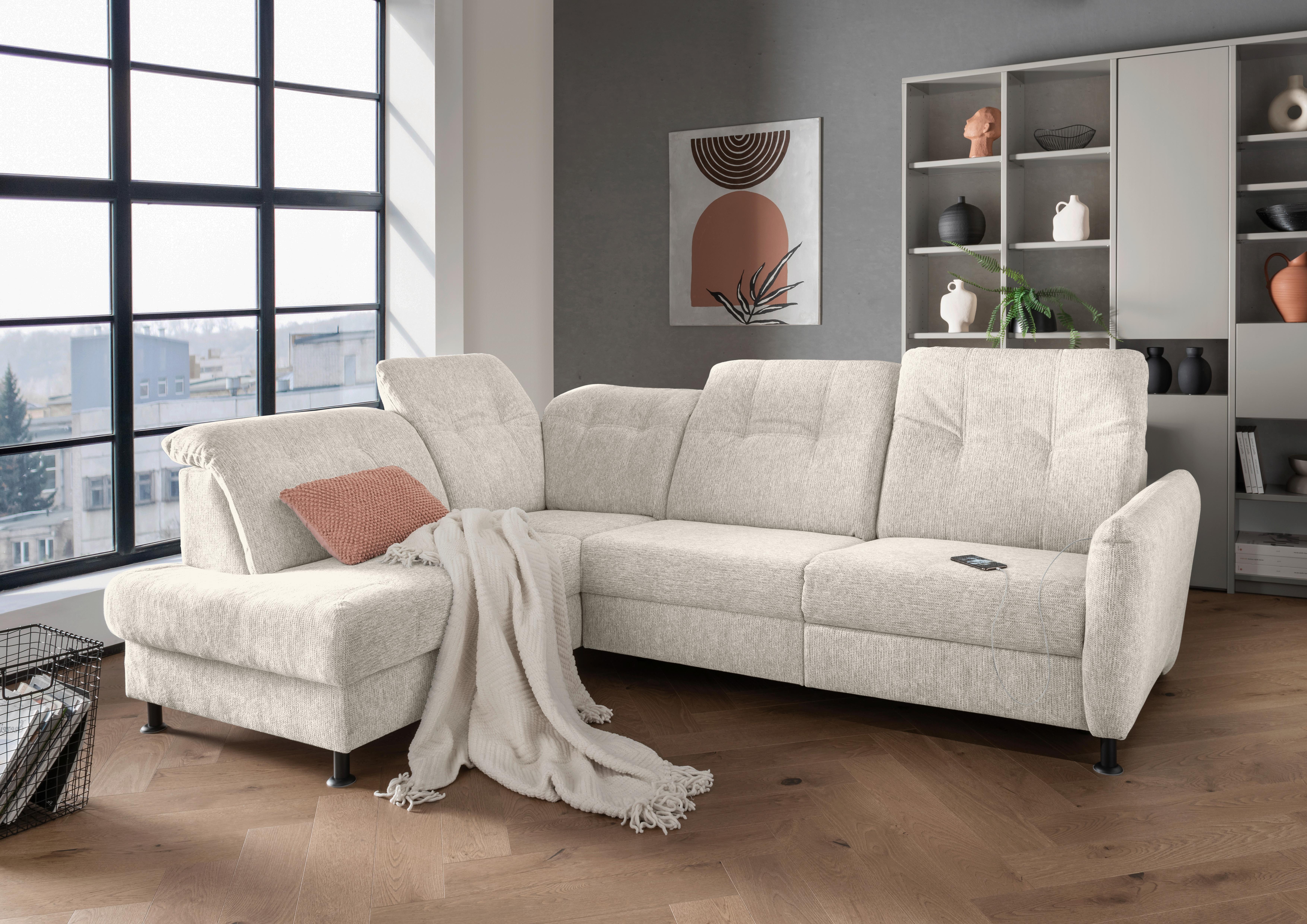 Ecksofa Minori Chenille Beige, S: 198x270 cm - Beige/Schwarz, MODERN, Textil (198/270cm) - Livetastic