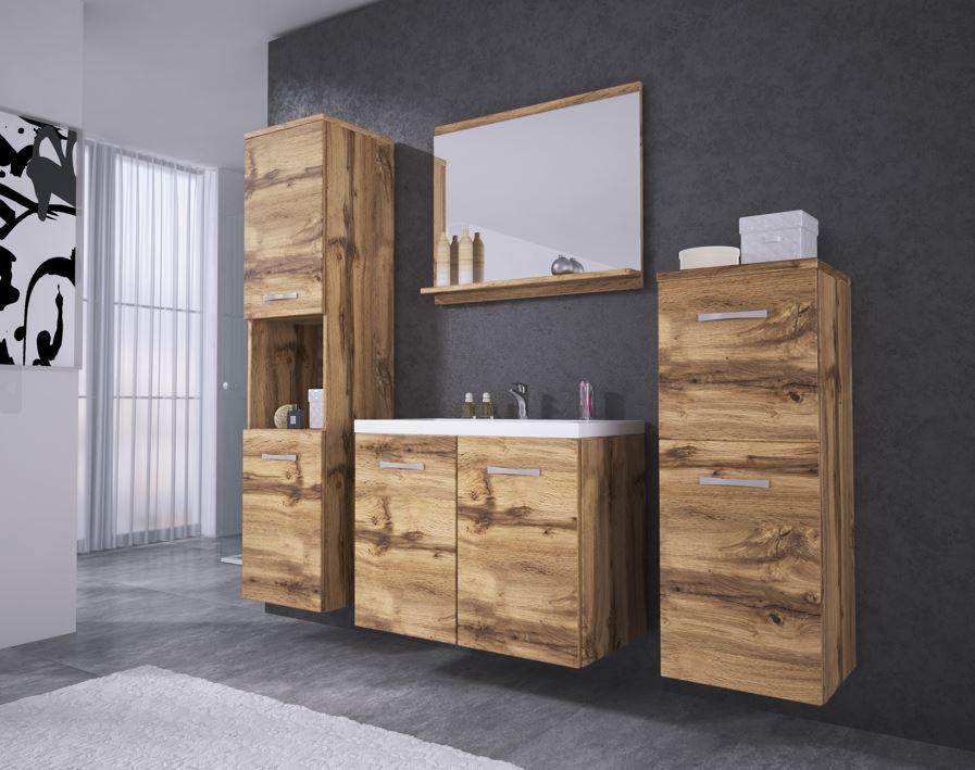 Badmöbel-Set 5-Tlg. Malo B: 140 cm Eiche Wotan Dekor - Eiche Wotan/Weiß, LIFESTYLE, Keramik/Holzwerkstoff (120cm) - P & B