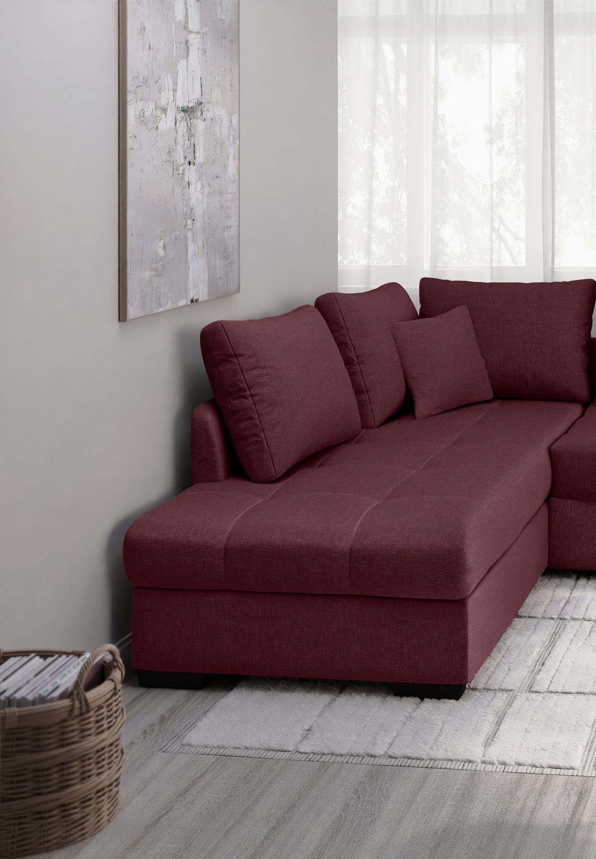 Eckschlafsofa Alvito Bordeaux S: 202x298 Cm - Bordeaux/Schwarz, MODERN, Textil (202/298cm) - MID.YOU