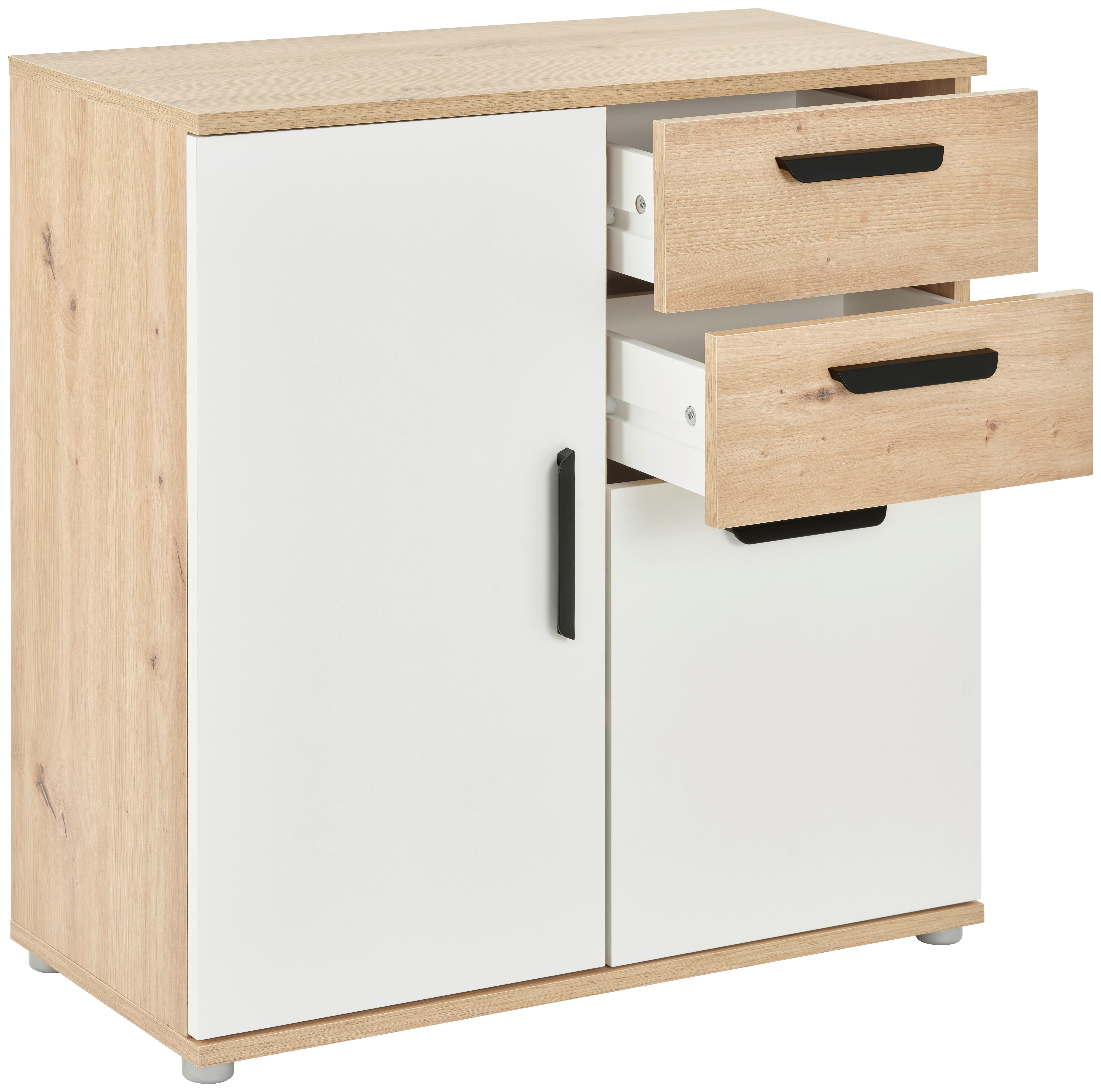 Kommode Basic Two 2t2s - Silberfarben/Eiche Artisan, KONVENTIONELL, Holzwerkstoff (71,4/75/33,2cm)