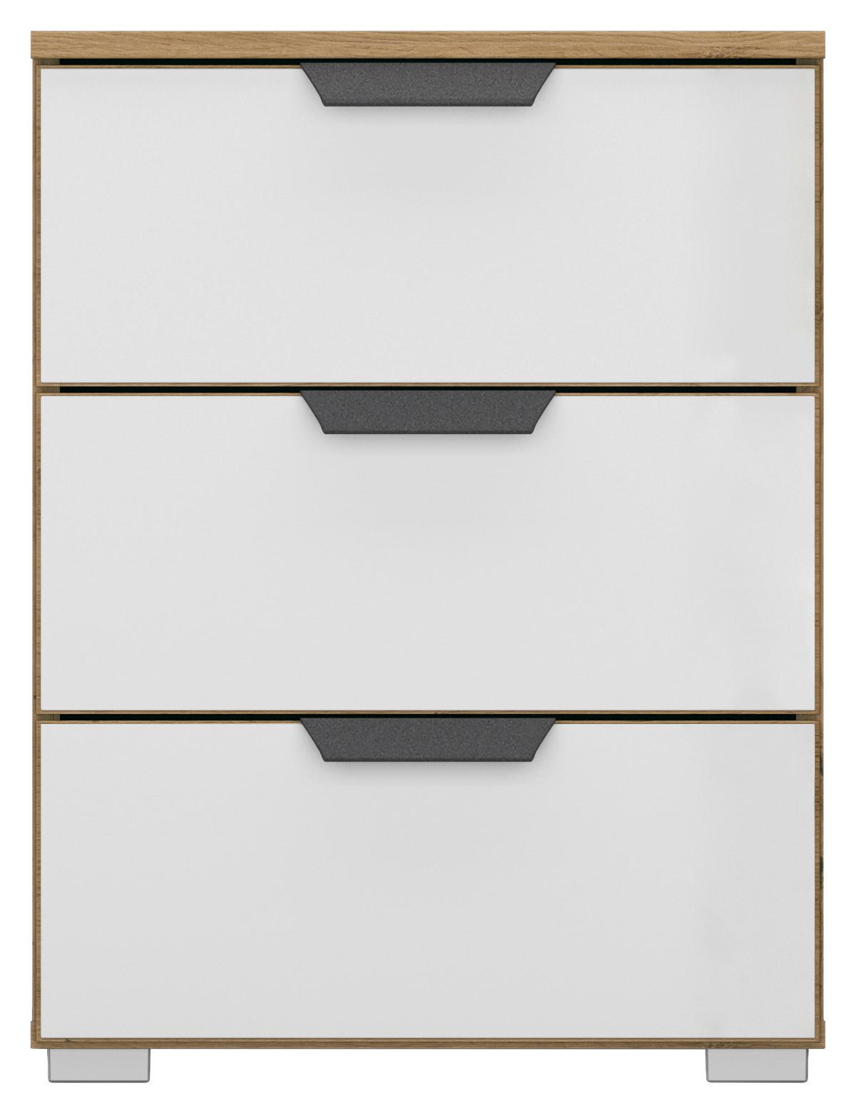 Nachtkästchen Artemis Eiche Dekor/champanger, H:62cm - Alufarben/Weiß, MODERN, Glas/Holzwerkstoff (47/62/42cm) - Rauch Möbel