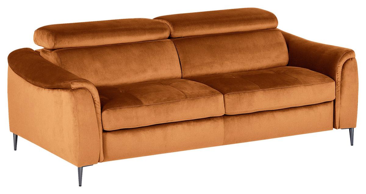 Schlafsofa Pafos Cognac B: 203 cm - Chromfarben/Cognac, Design, Textil (203/77-98/103cm) - MID.YOU