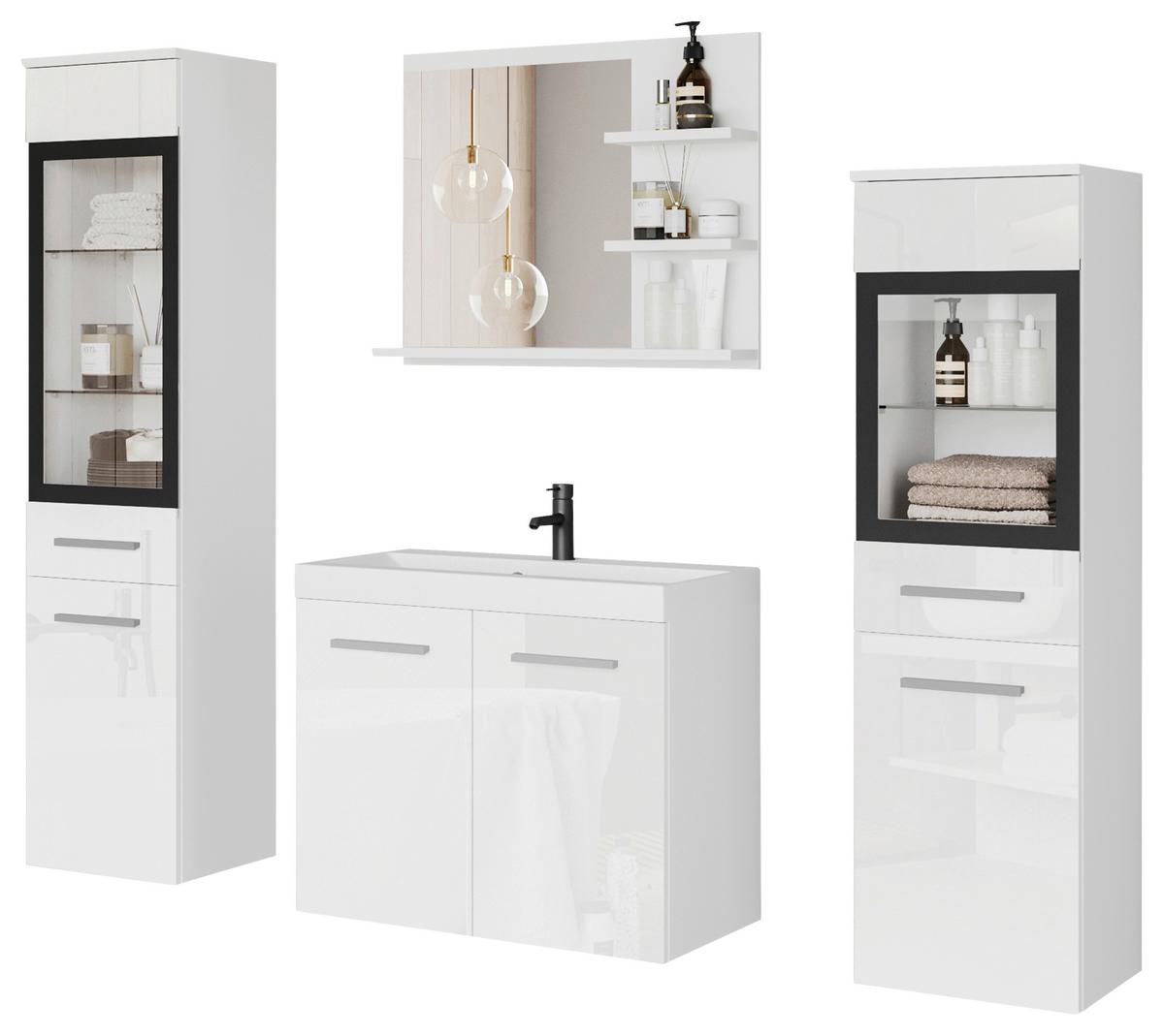 Badezimmer Madrit-Set 5-tlg weiß/weiß HG, B: 120,4 cm - Weiß Hochglanz/Weiß, LIFESTYLE, Glas/Keramik (120,4/131,5/34,5cm) - P & B