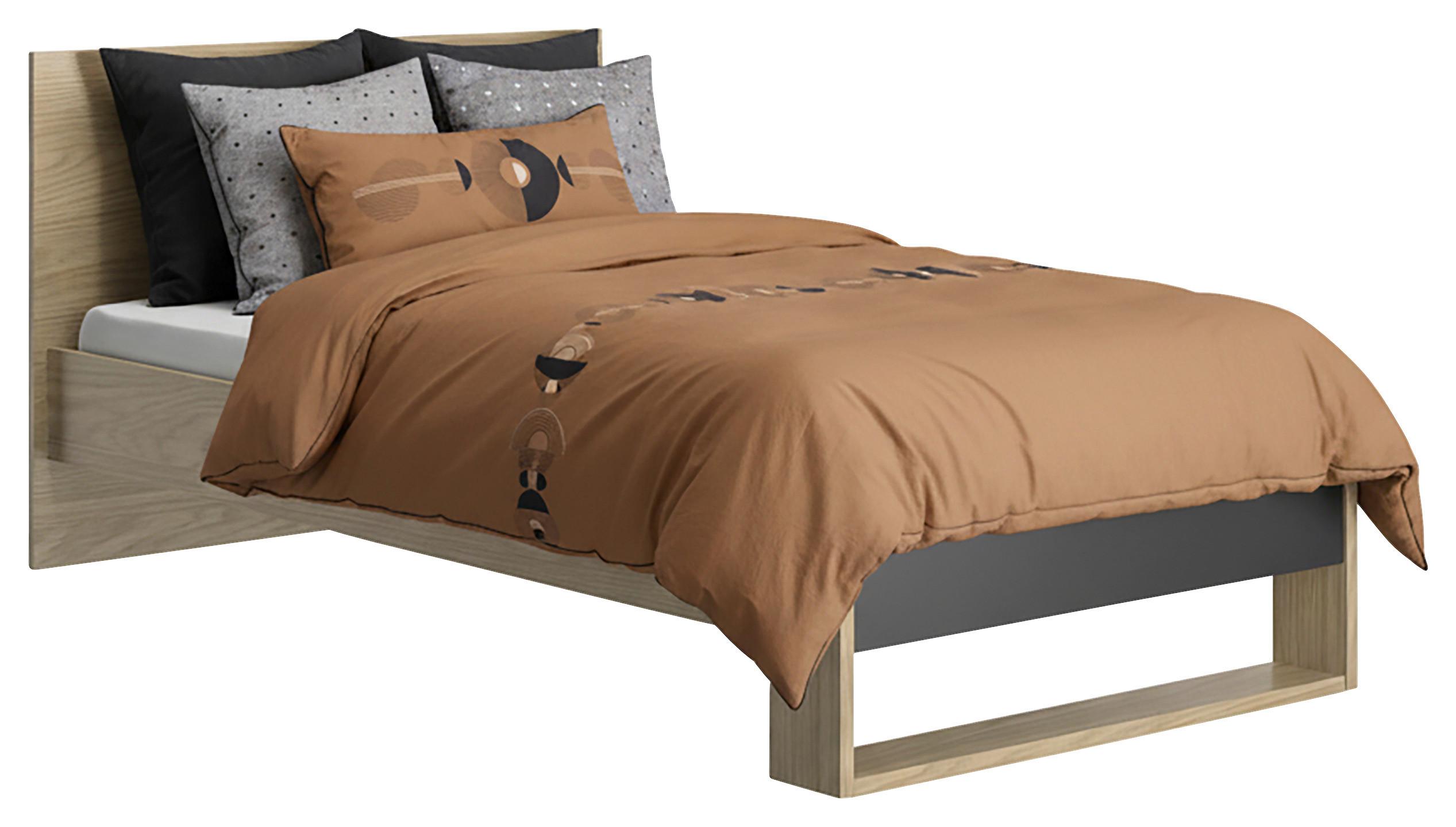 Bett NAEL 90x200 cm - Eichefarben/Schwarz, Basics, Holzwerkstoff (90/200cm)