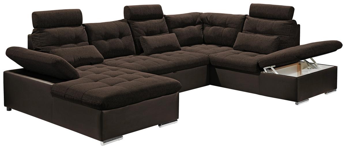 Wohnlandschaft Jakarta U Dunkelbraun - Dunkelbraun/Silberfarben, MODERN, Holzwerkstoff/Textil (170/324/218cm) - MID.YOU