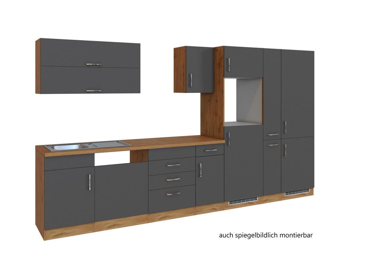 Küchenzeile Sorrento ohne Geräte 360 cm Anthrazit - Eichefarben/Anthrazit, MODERN, Holzwerkstoff (360cm) - Held
