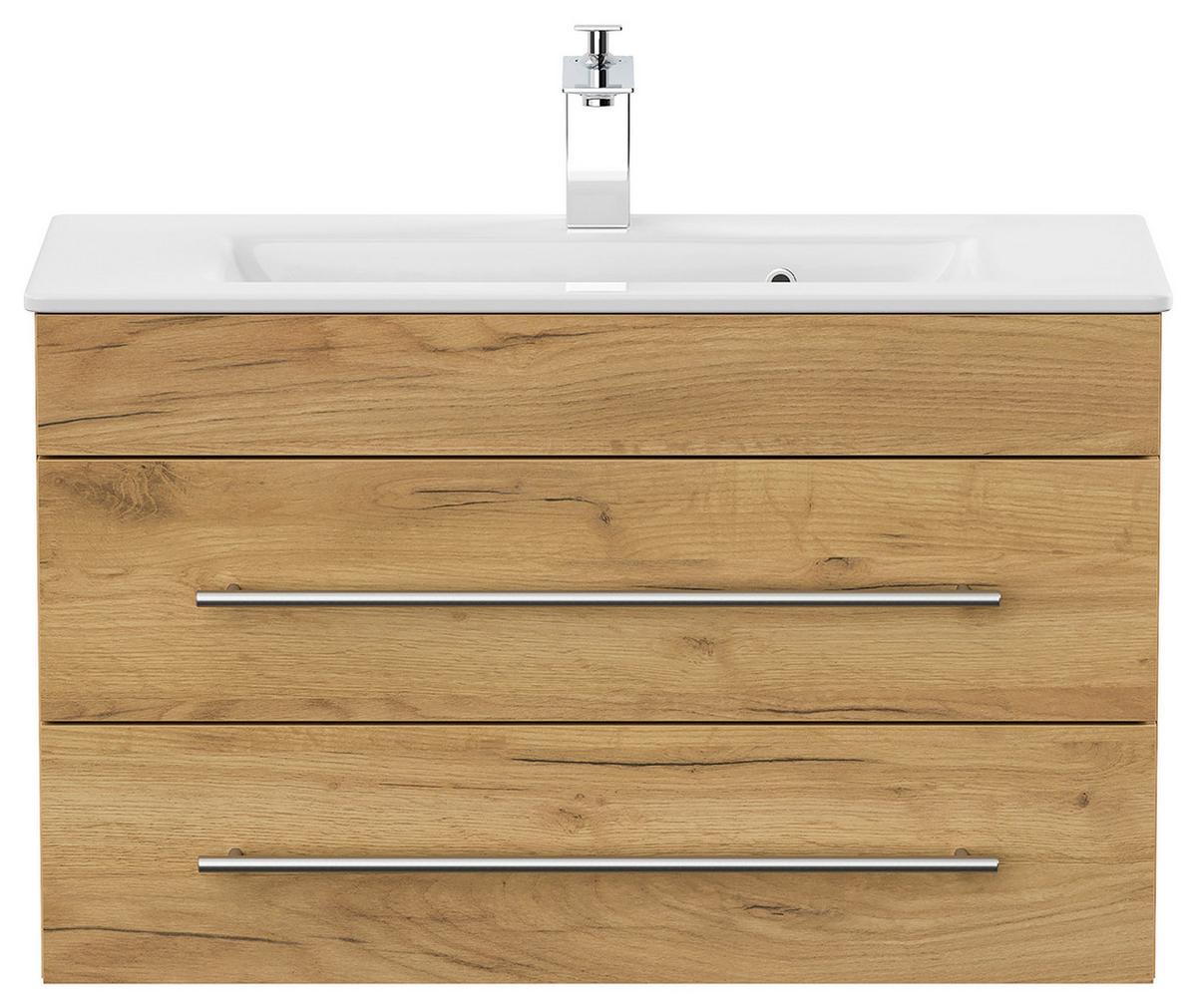 Badezimmer Portus Eiche Dekor B: 80,4 cm - Eichefarben/Weiß, MODERN, Keramik/Holzwerkstoff (80,4cm) - MID.YOU