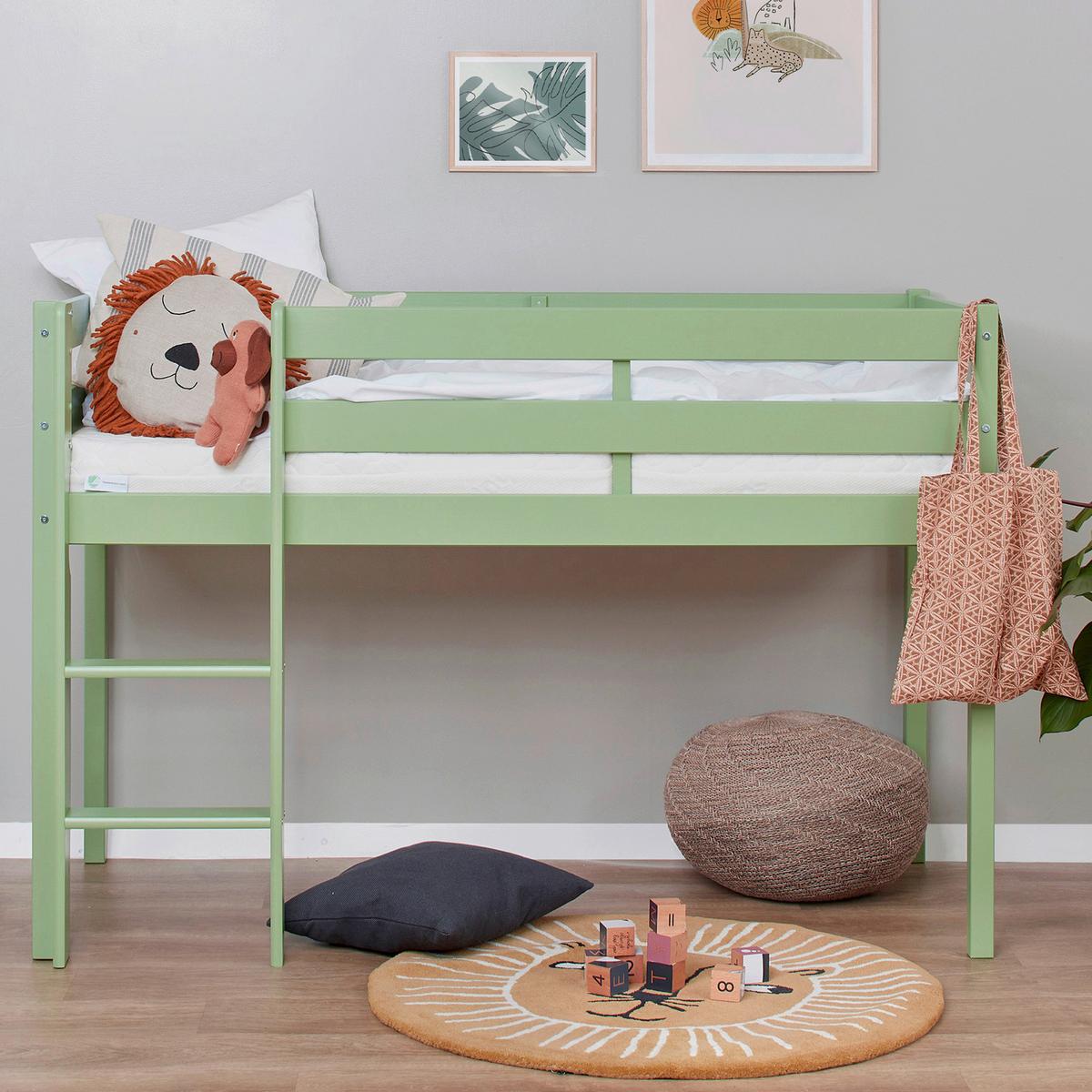 Hochbett Eco Comfort Grün, Lf: 70x160 Cm - Naturfarben/Grün, MODERN, Holz (70/160cm) - MID.YOU