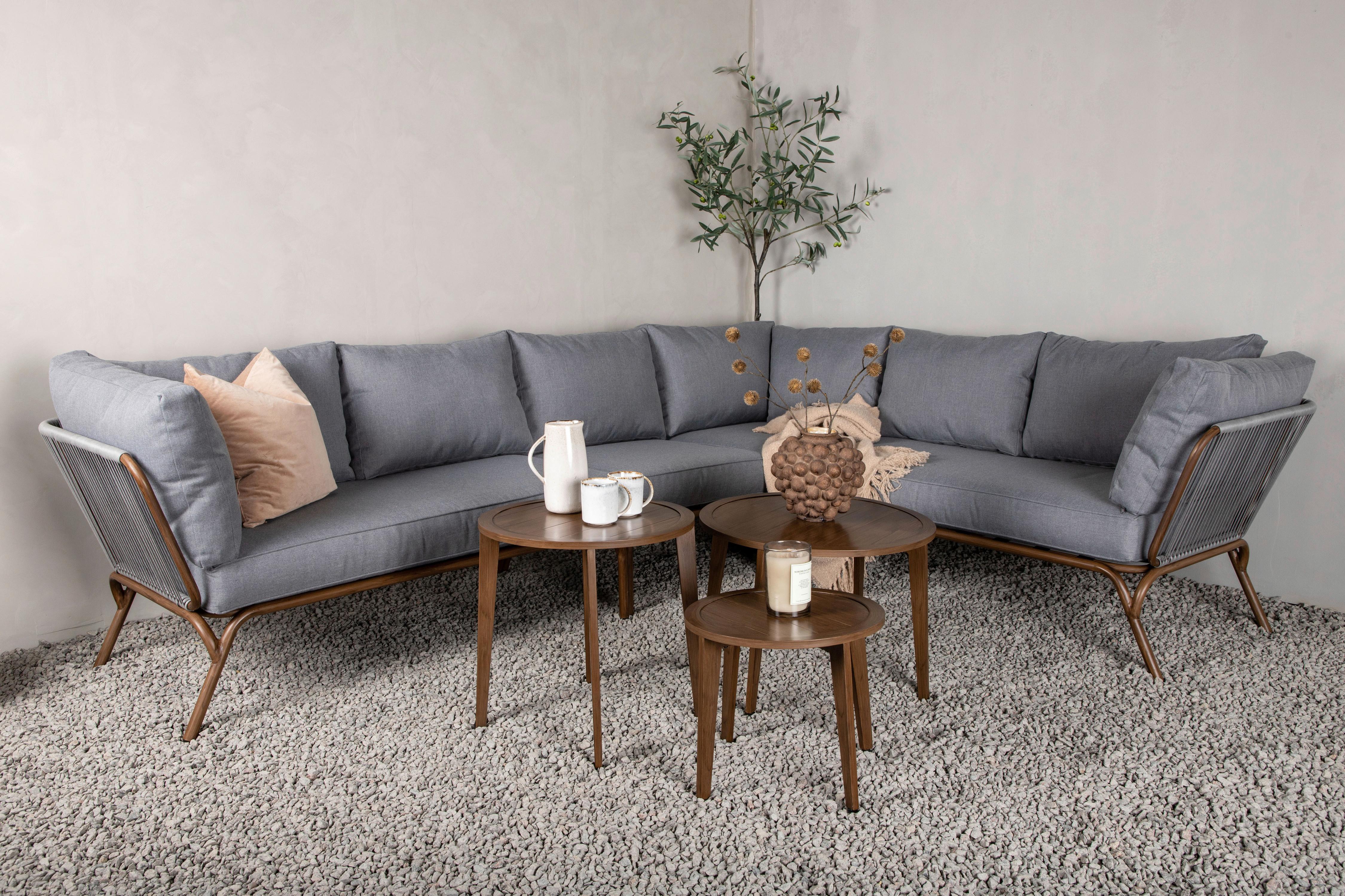 Loungegarnitur 4-Tlg Roxo Metall/Textil mit Kissen - Braun/Grau, KONVENTIONELL, Textil/Metall - Gardenson