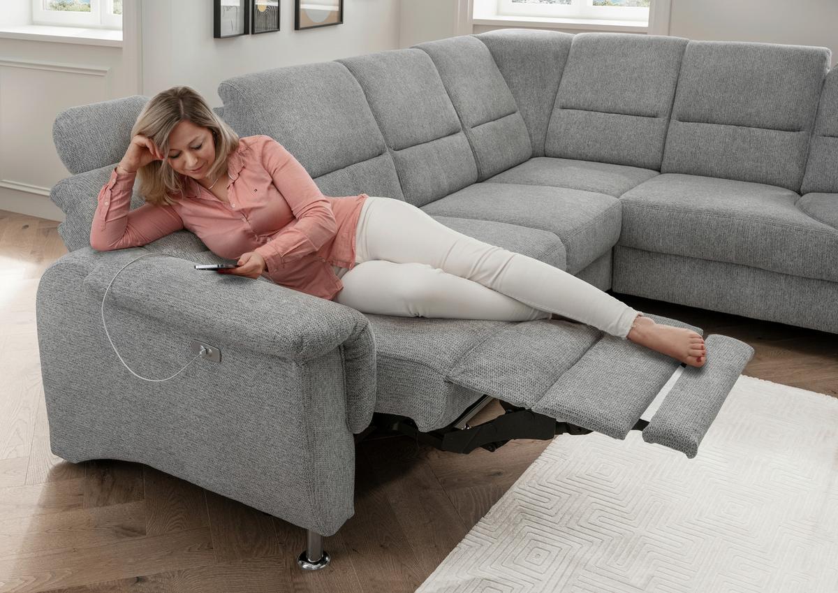 Ecksofa Mit Relaxfunktion Parole Silberfarben Chenille - Chromfarben/Silberfarben, MODERN, Textil (275/236cm) - Livetastic